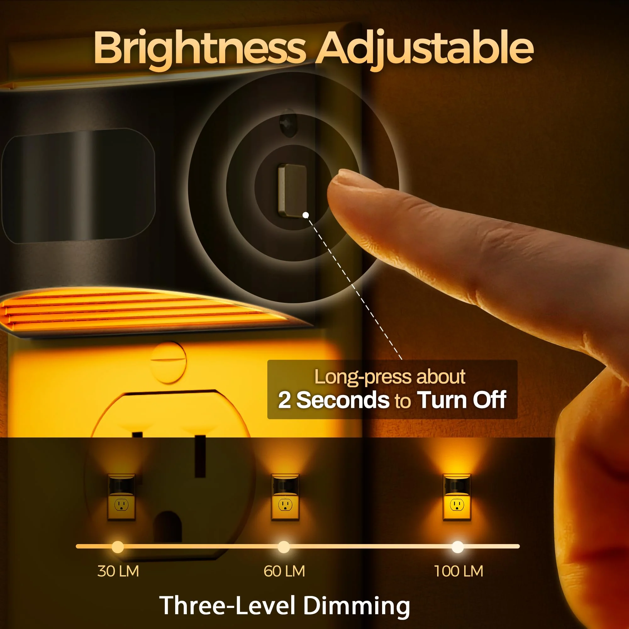DORESshop LED Night Light[4 Pack], Night Lights Plug into Wall, 3 Mode Plug in Night Light with Motion Sensor, Dusk to Dawn Sensor, Nightlights for Adults, Bedroom, Bathroom, Hallway, Amber Black 4 - Image 2