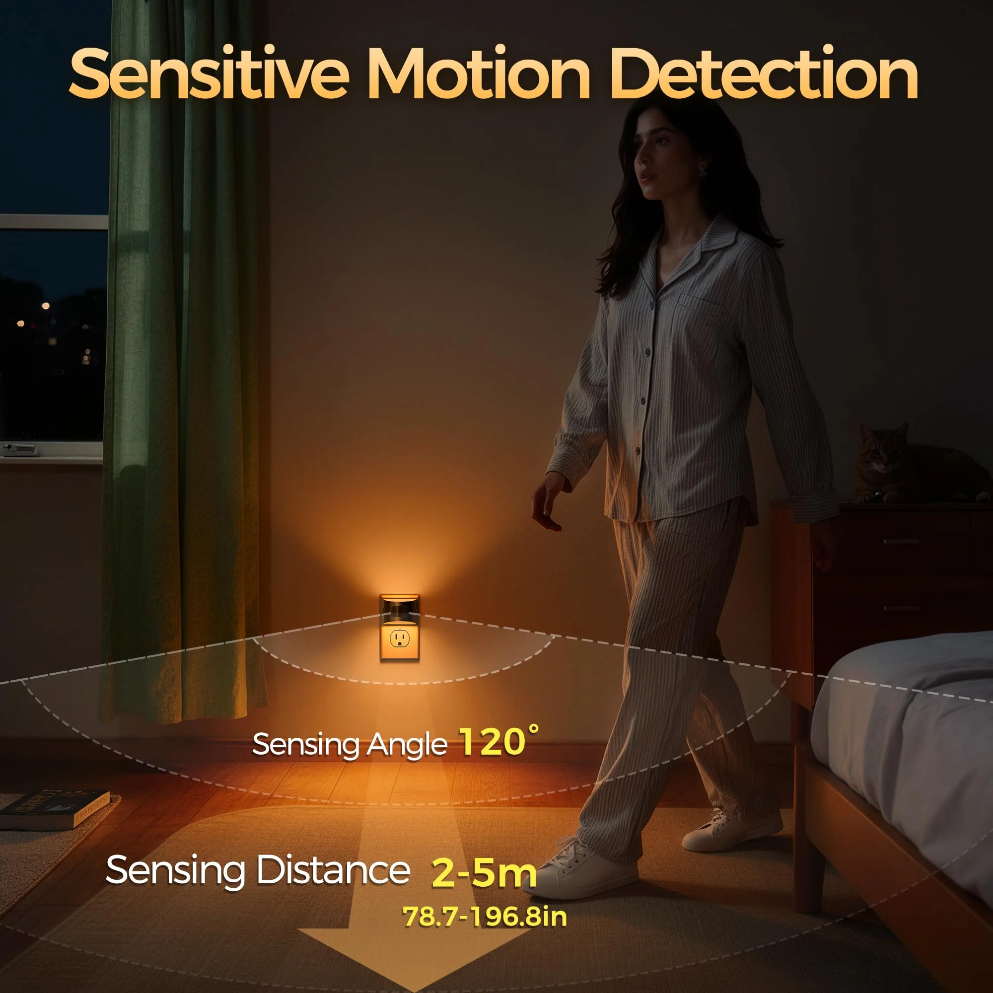 DORESshop LED Night Light[4 Pack], Night Lights Plug into Wall, 3 Mode Plug in Night Light with Motion Sensor, Dusk to Dawn Sensor, Nightlights for Adults, Bedroom, Bathroom, Hallway, Amber Black 4 - Image 4