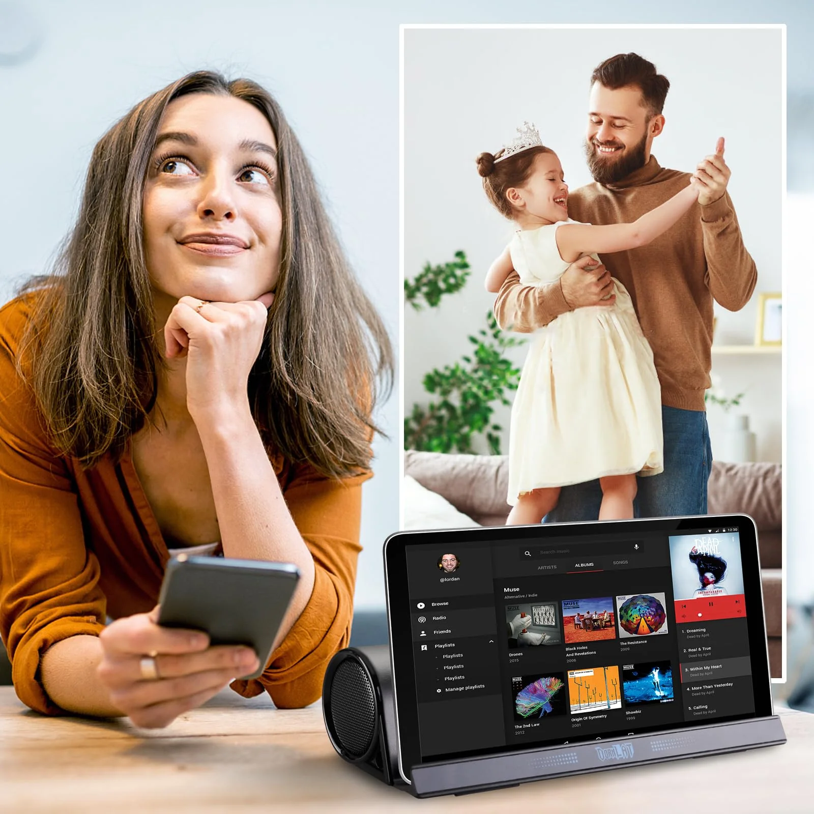 DORNLAT Wireless Bluetooth Speakers, Portable Phone Tablet Stand Holder Speaker, Dual Drivers Stereo Dock Speaker for iPad, Phone, Outdoor, Travel, Home Party (Black) - Image 8
