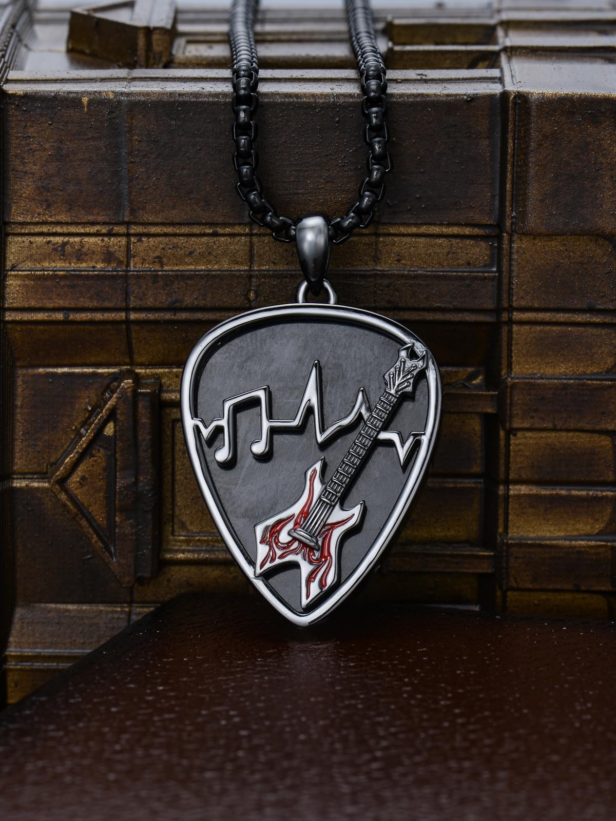 Dorunmo Guitar Pick Holder Necklace Sterling Silver Personalized Soundwave Guitar Pick Pendant Holder Christmas Musicians Gift for Guitar Lovers Music Lovers Guitar-Black Red - Image 5