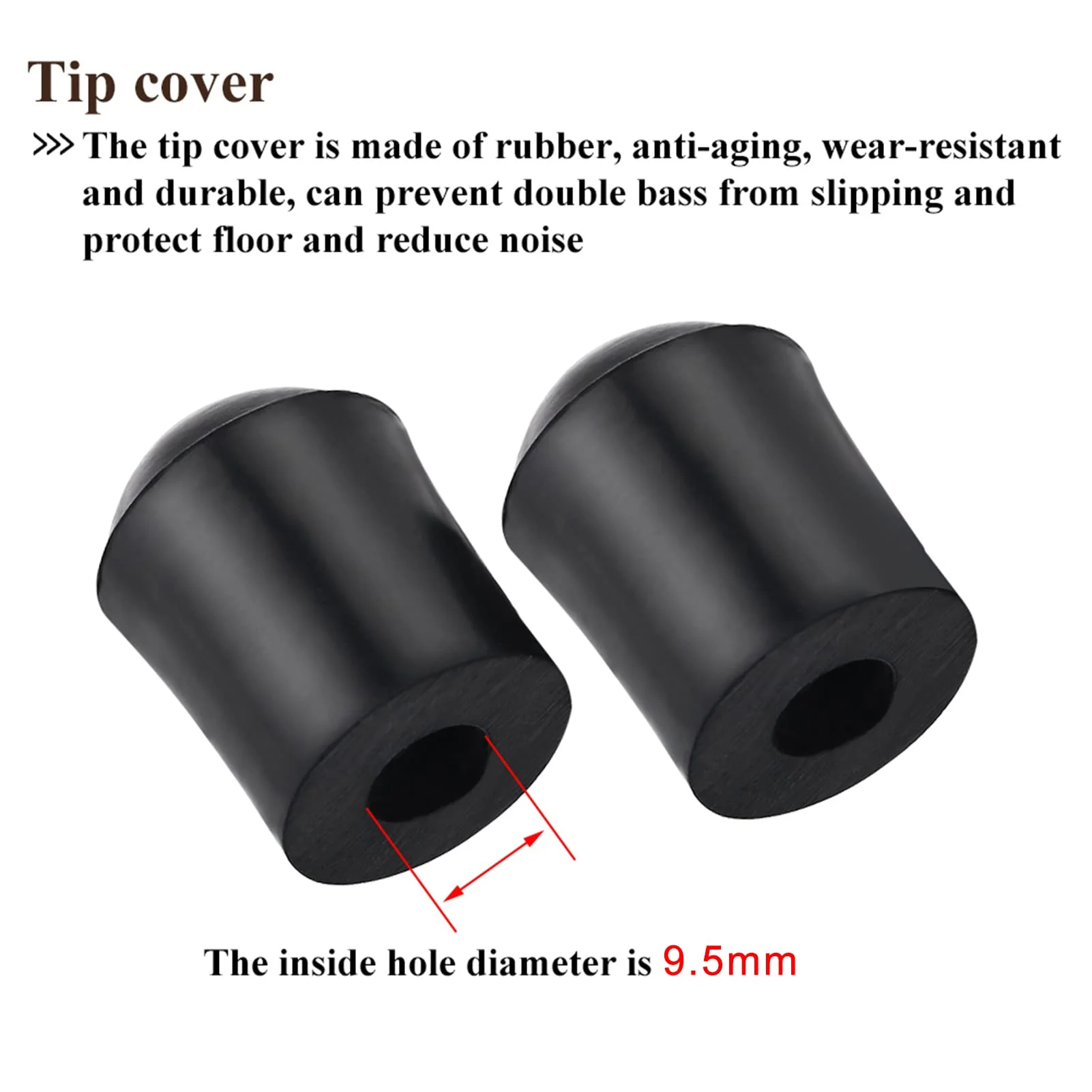 Double Bass Endpin Rubber Tip Stopper, 2PCS Rubber Tip for 1/4 Size String Bass Endpin Protector End Pin Cap Accessory (Inner Diameter: 9.5mm) - Image 3