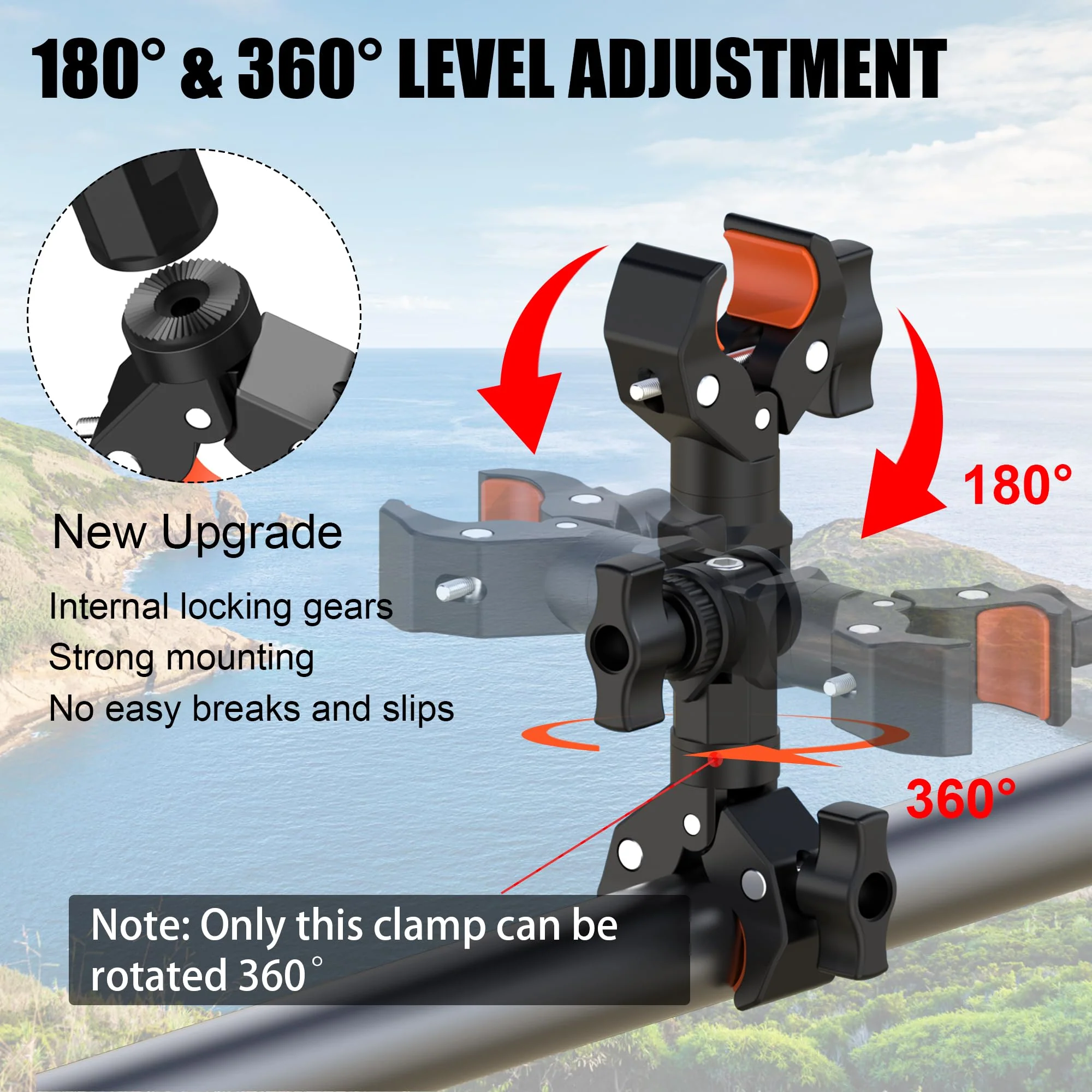 Double Clamp Mount Bracket Magic Arm with 1/4" Screw Interface, Double Super Camera Umbrella Clamp for Chair, Strollers, Photo Studio Light Stand, Motorcycle, Poles, Photography Reflector, Flag - Image 2