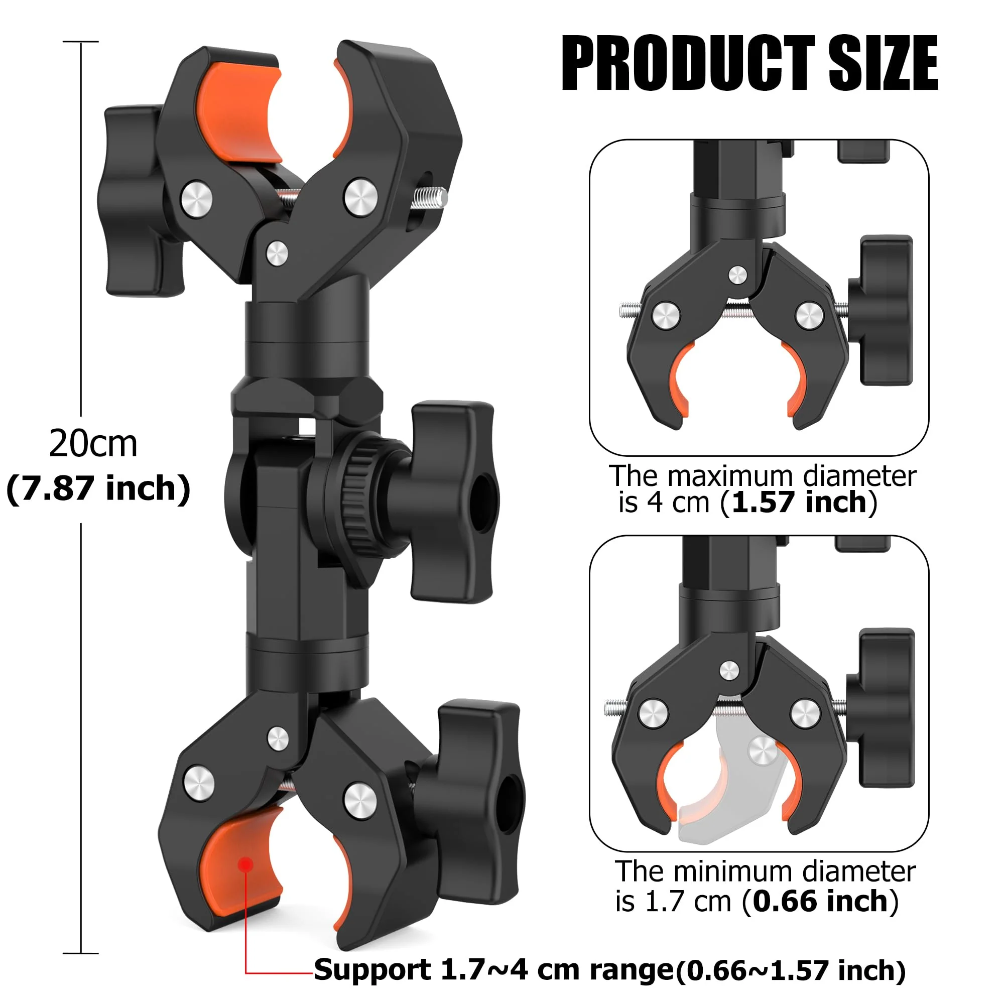 Double Clamp Mount Bracket Magic Arm with 1/4" Screw Interface, Double Super Camera Umbrella Clamp for Chair, Strollers, Photo Studio Light Stand, Motorcycle, Poles, Photography Reflector, Flag - Image 5