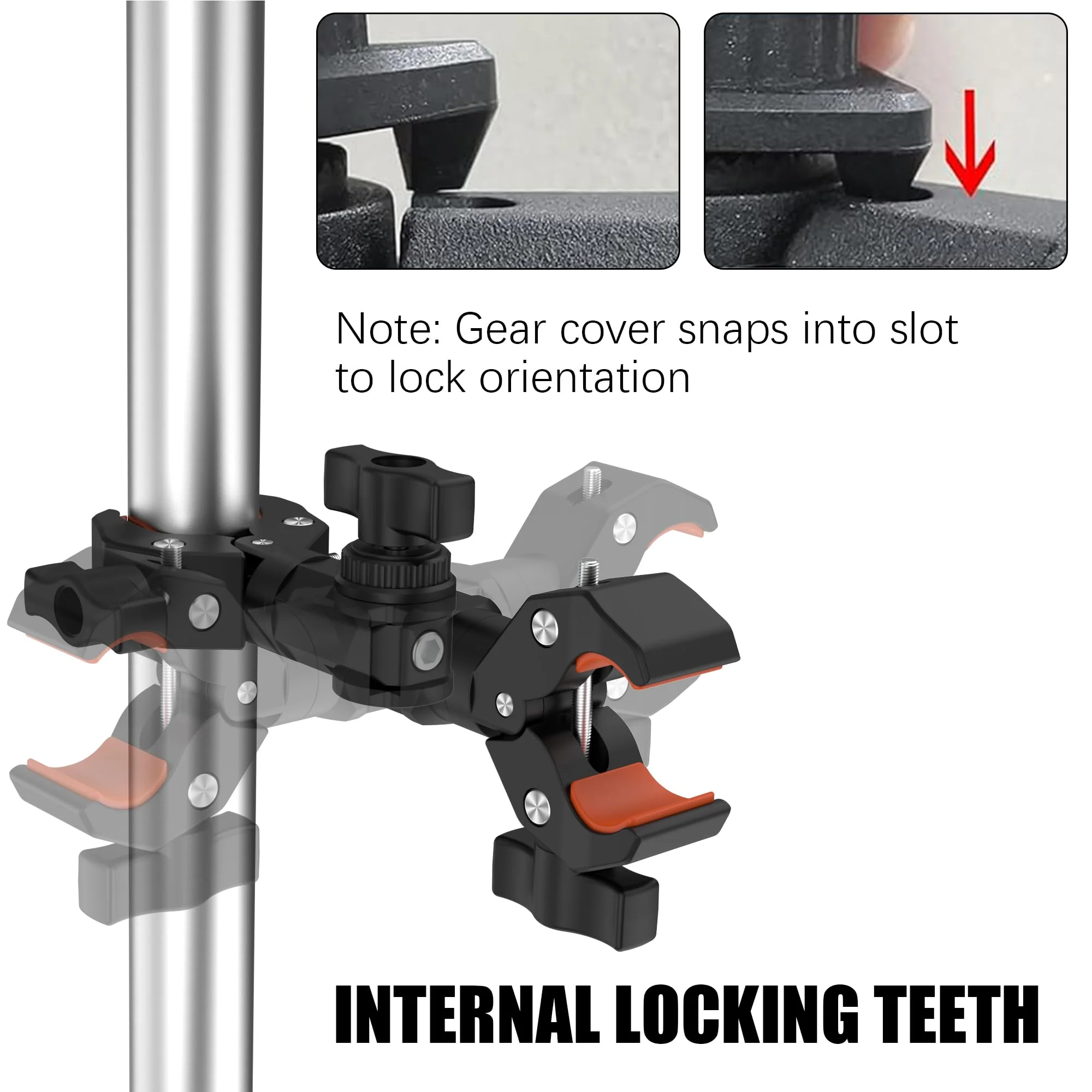 Double Clamp Mount Bracket Magic Arm with 1/4" Screw Interface, Double Super Camera Umbrella Clamp for Chair, Strollers, Photo Studio Light Stand, Motorcycle, Poles, Photography Reflector, Flag - Image 6