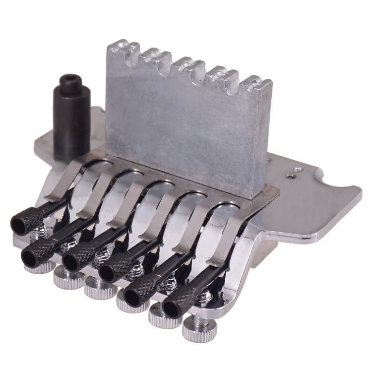 Double Locking Tremolo Bridge System for 6-String Electric Guitar For Floyd Rose Type, Gold/Chrome Upgrade Kit with Vibrato Arm And Neck Lock (Compatible with Strat Style Guitars) (Silver) Silver - Image 4