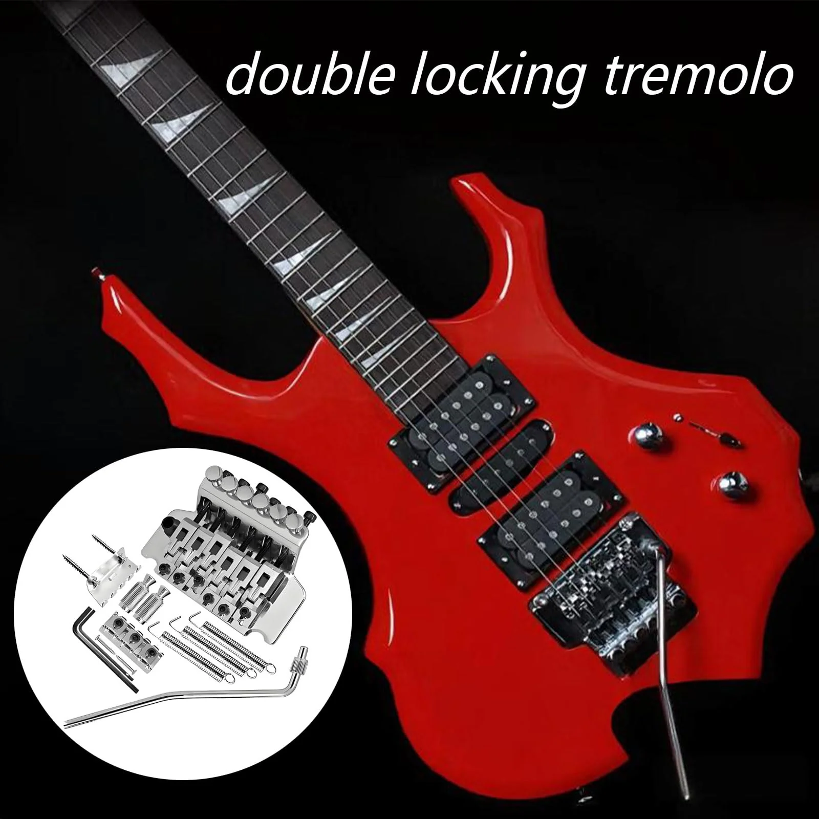 Double Locking Tremolo Bridge System with Arm - Compatible with Floyd Rose & Strat Electric Guitars, Chrome Replacement Part (Silver) Silver - Image 3