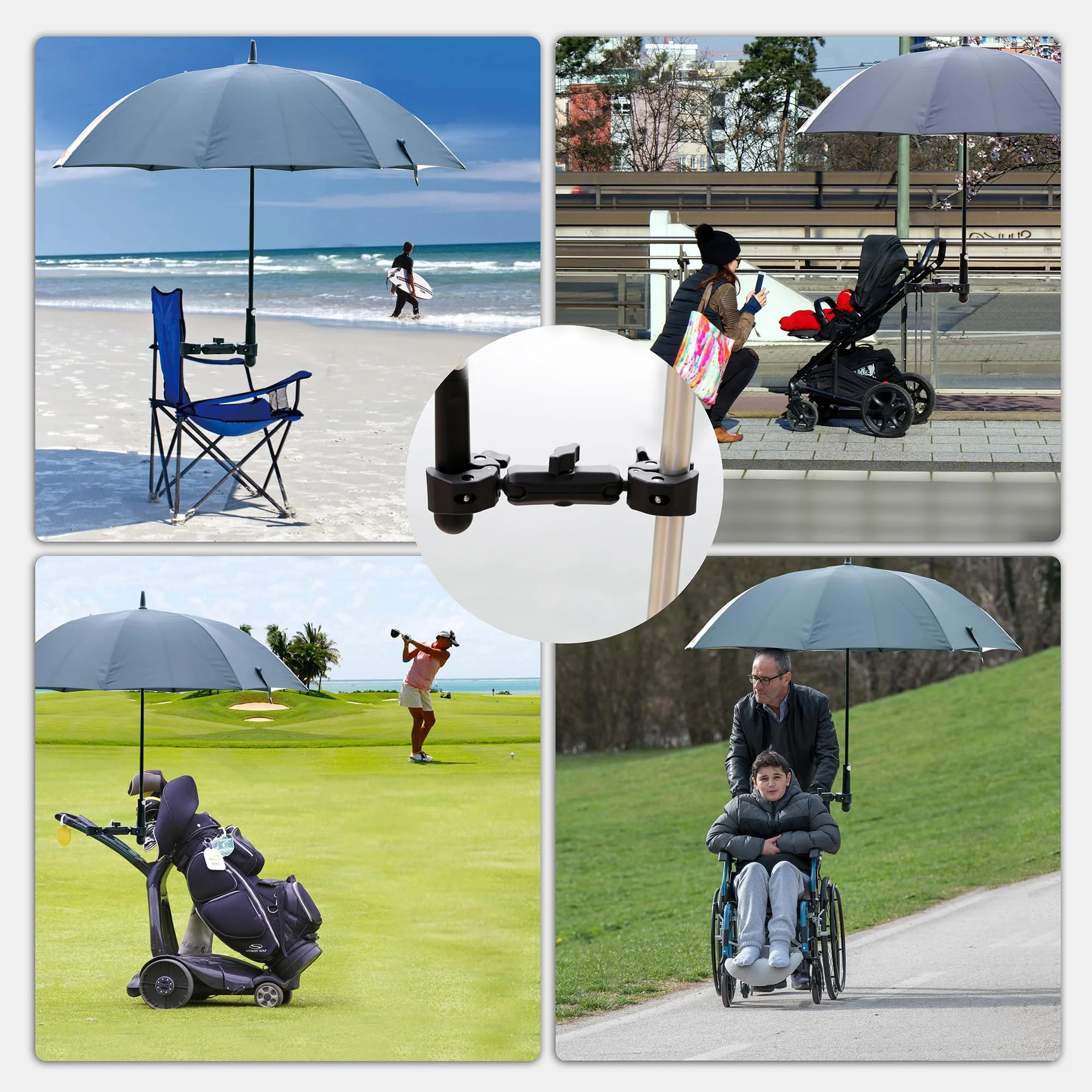 Double Super Clamp Camera Mount with Magic Arm for Chair/Photography Reflector/Light/Pole, Umbrella Clamp with 360° Rotation Double Ball Head Adapter for Golf Push Carts/Strollers/Wagons - Image 5