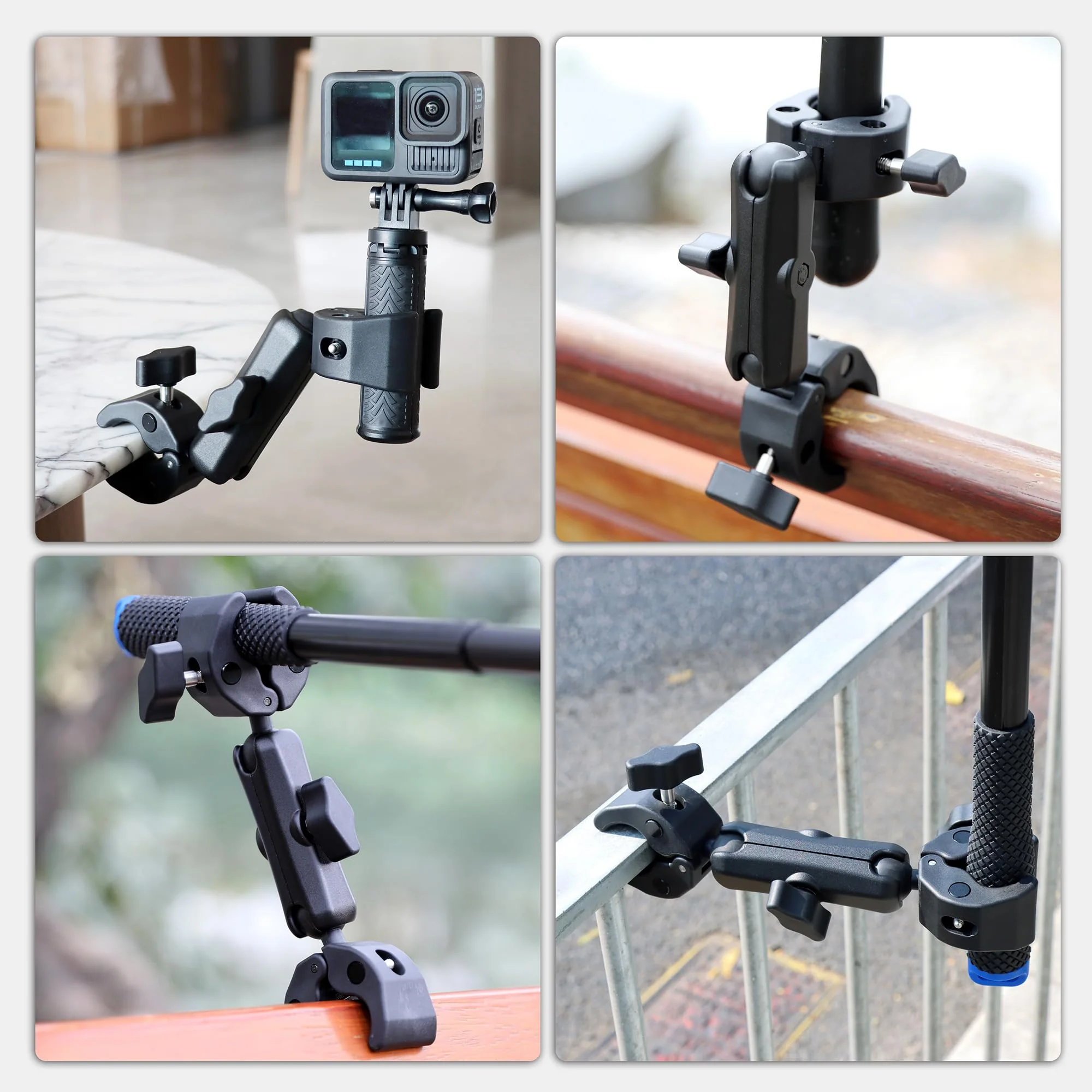 Double Super Clamp Camera Mount with Magic Arm for Chair/Photography Reflector/Light/Pole, Umbrella Clamp with 360° Rotation Double Ball Head Adapter for Golf Push Carts/Strollers/Wagons - Image 6