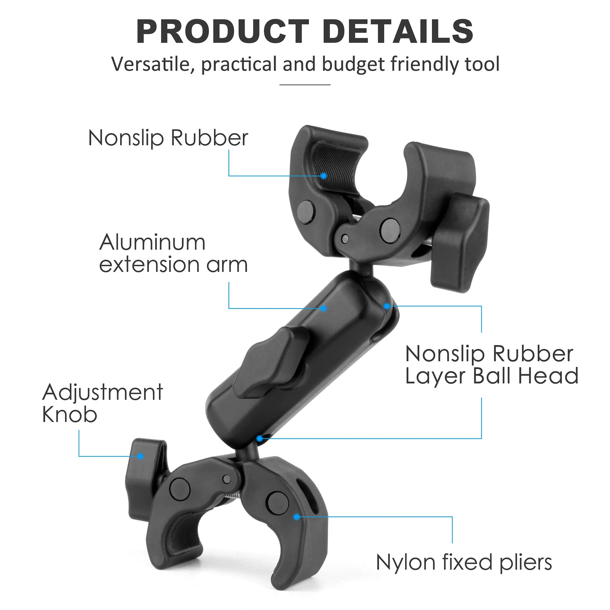 Double Super Clamp Camera Mount with Magic Arm for Chair/Photography Reflector/Light/Pole, Umbrella Clamp with 360° Rotation Double Ball Head Adapter for Golf Push Carts/Strollers/Wagons - Image 7