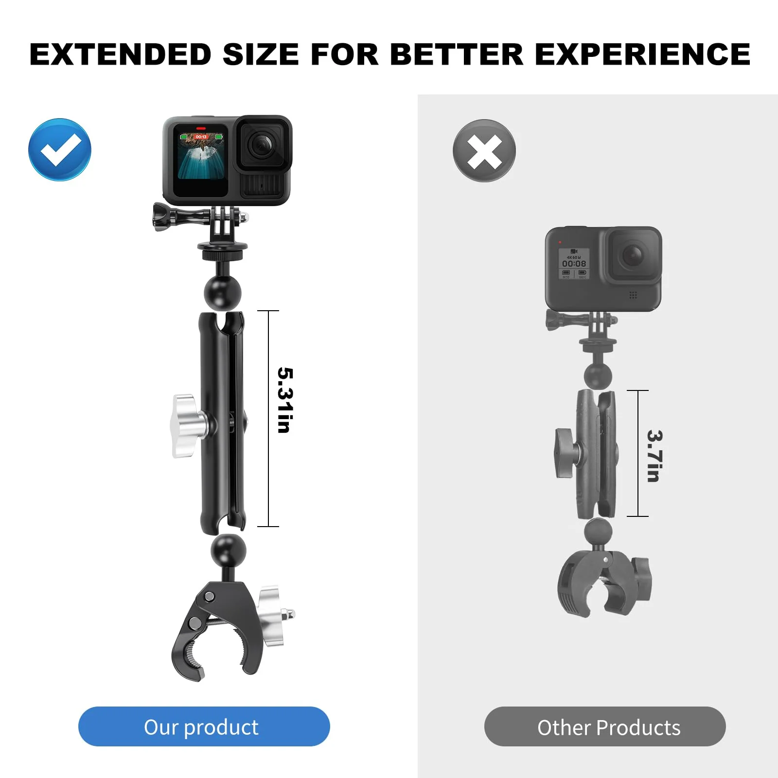 Double Super Clamp Camera/Umbrella Mount,360° Magic Long Arm Pole Clamp,Double Ball Head Adapter for Photo Studio Light Stand,Gopro,Golf Carts,Motorcycle,Cross Bars,Strollers (Black) Black - Image 2
