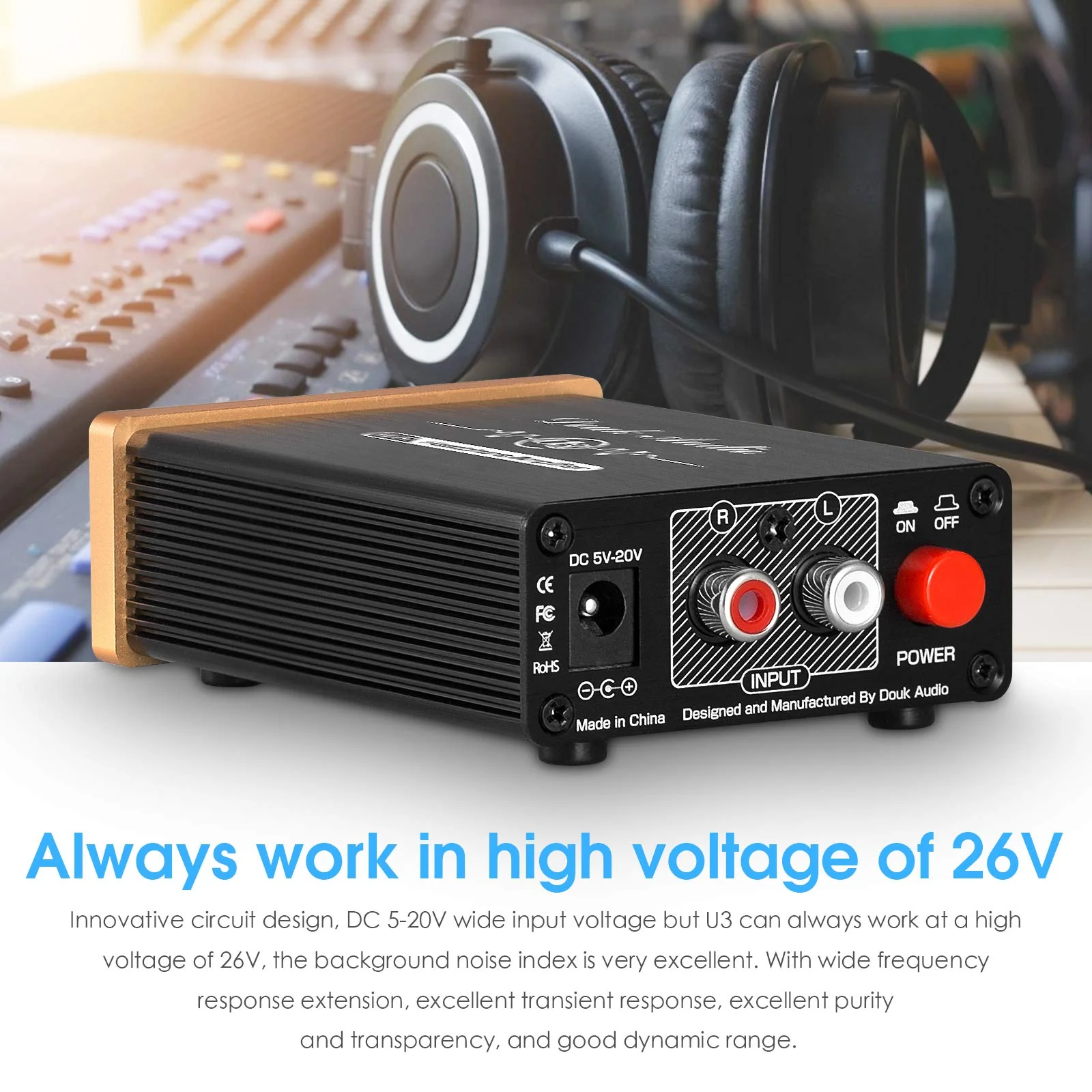 Douk Audio U3 Headphone Amps, Mini Hi-Fi Amplifier for Home Desktop PC 6.35mm / 3.5mm Headsets, Class A, RCA Input, DC 5V - Image 2