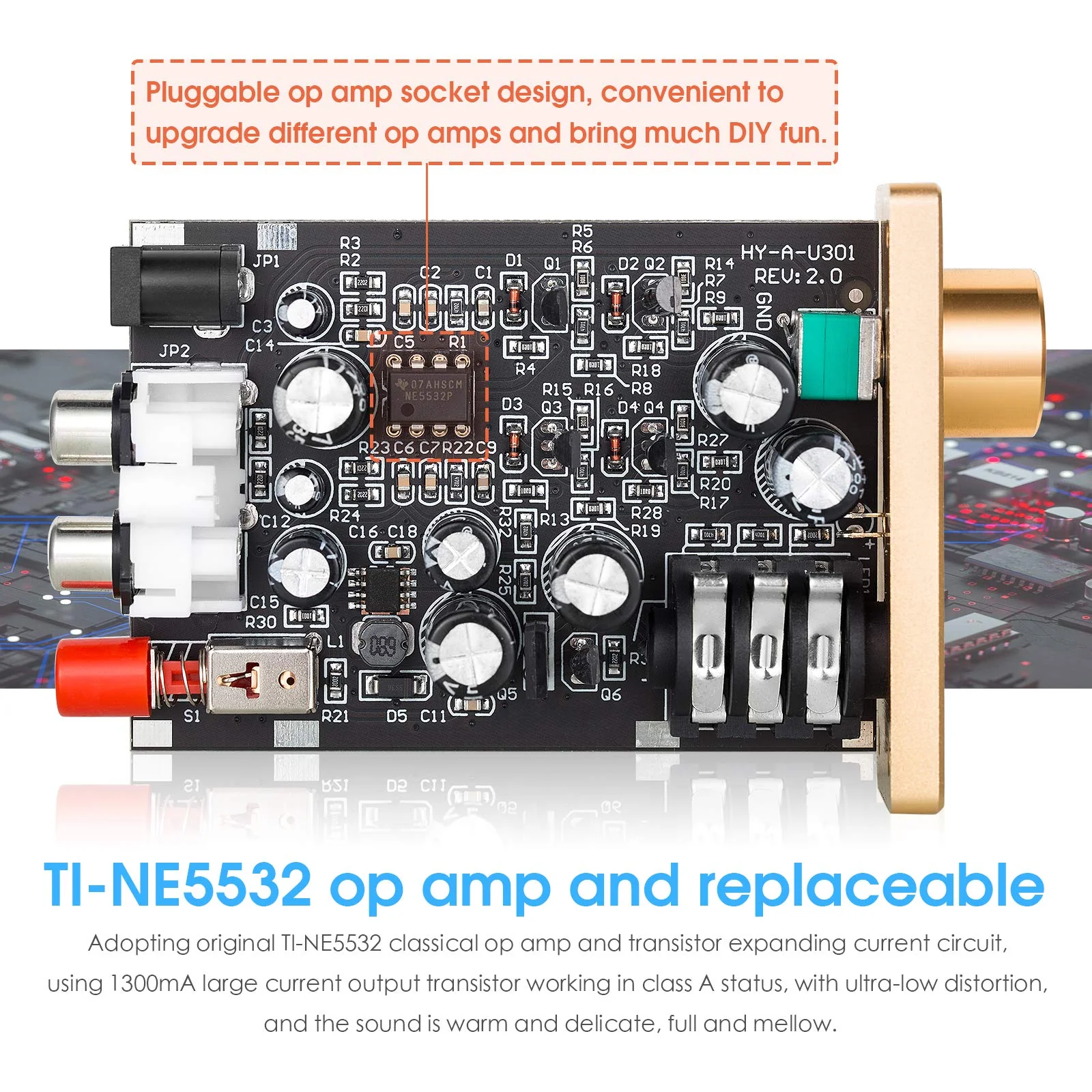 Douk Audio U3 Headphone Amps, Mini Hi-Fi Amplifier for Home Desktop PC 6.35mm / 3.5mm Headsets, Class A, RCA Input, DC 5V - Image 3