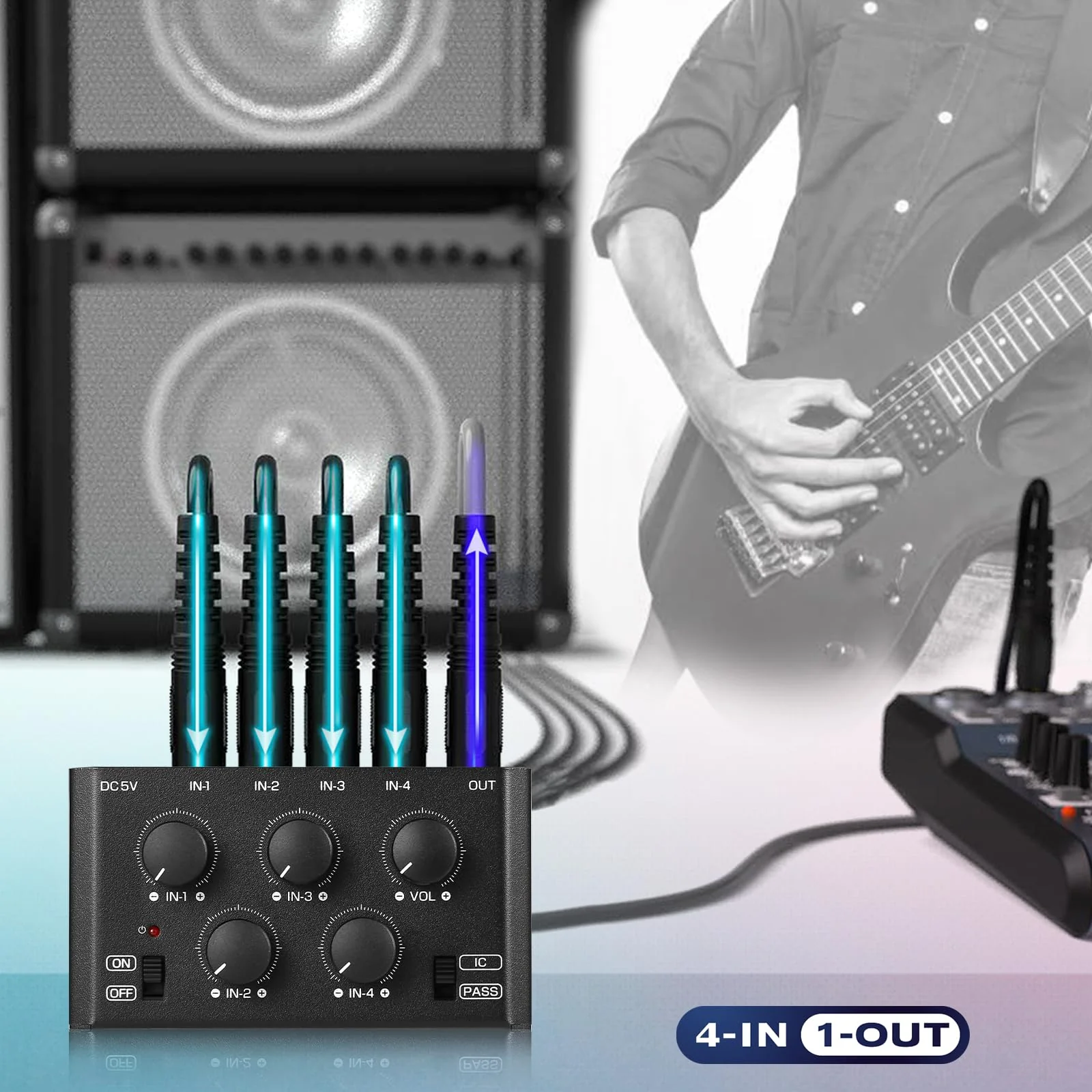 DoukAudio MC5-BX Mini Audio Mixer: 4-Channel Ultra Low-Noise Stereo Line Mixer for Home Studio Bar, Active & Passive Modes, Portable Metal Design for Musicians DJs - Image 5