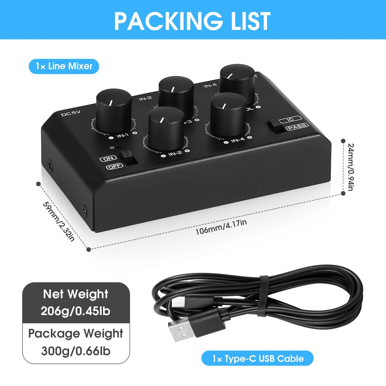 DoukAudio MC5-BX Mini Audio Mixer: 4-Channel Ultra Low-Noise Stereo Line Mixer for Home Studio Bar, Active & Passive Modes, Portable Metal Design for Musicians DJs - Image 7