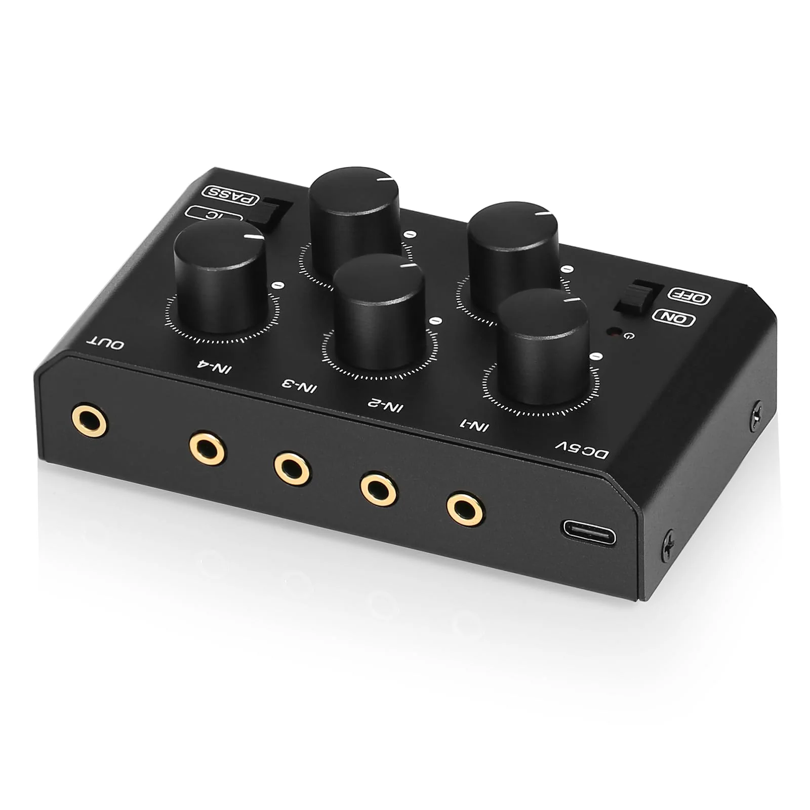 DoukAudio MC5-BX Mini Audio Mixer: 4-Channel Ultra Low-Noise Stereo Line Mixer for Home Studio Bar, Active & Passive Modes, Portable Metal Design for Musicians DJs - Image 9