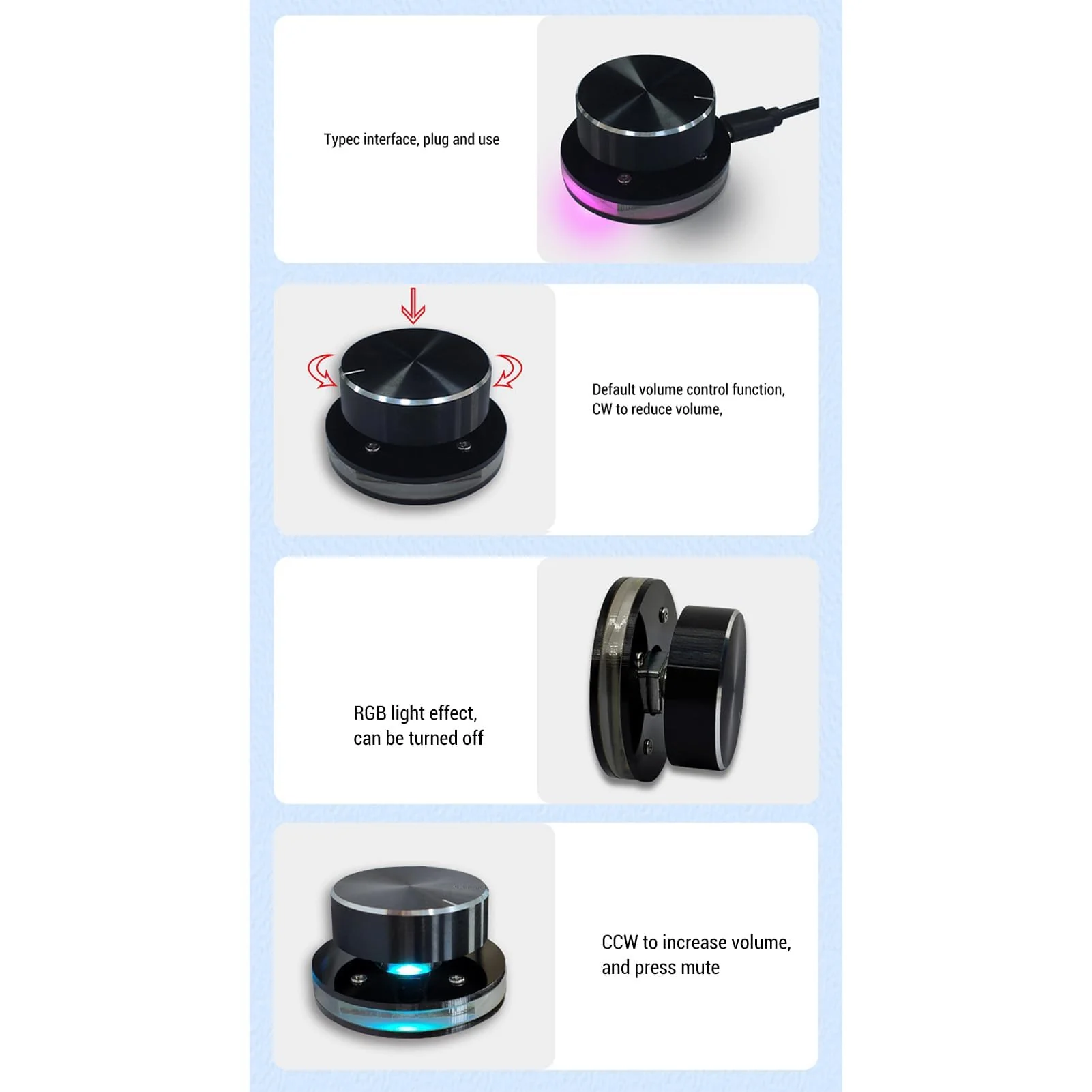 Dpofirs USB Volume Control, Multimedia Sound Controller Knob, with RGB Light, PC Volume Control Knob, with One Key Mute Function, Type C External Media Adjustment Controller - Image 2