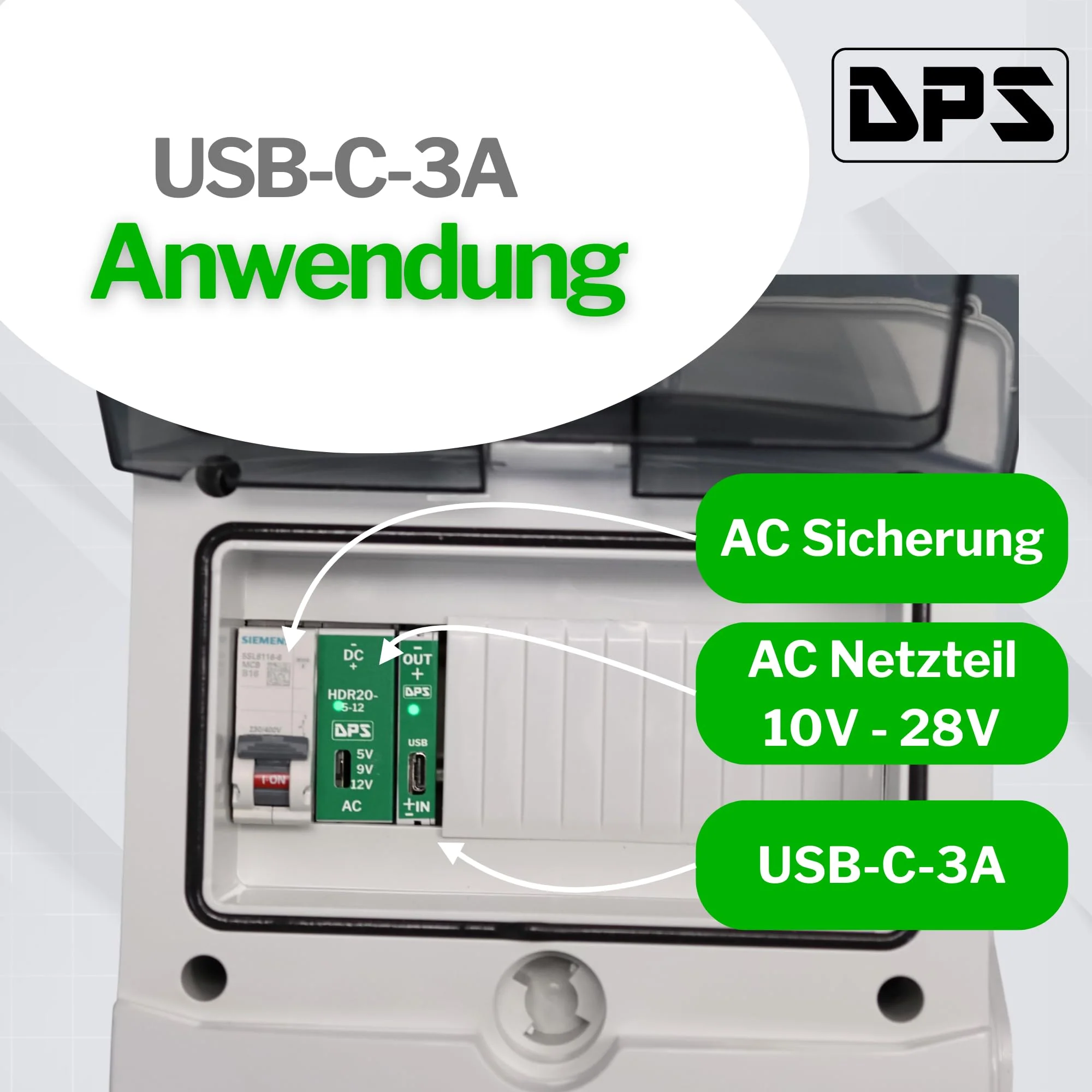 DPS - DIN Rail Power Supply 5 V 3 A 15 W USB-C 10 V-28 V | 5.2 V DC DC USB C Step Down Power Supply for Smart Home, Smart Meter, Tablet, Pi USB-C-3A - Image 5