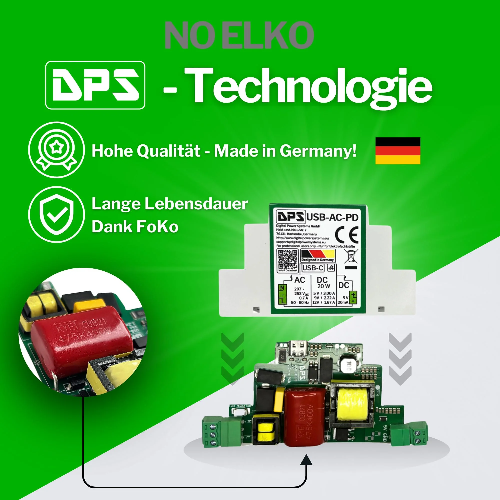 DPS DIN Rail Power Supply USB-C 230V AC, 20W Power Delivery - 5V/9V/12V - with Short Circuit & Surge Protection - Industrial Quality USB-C-AC-PD - Image 5