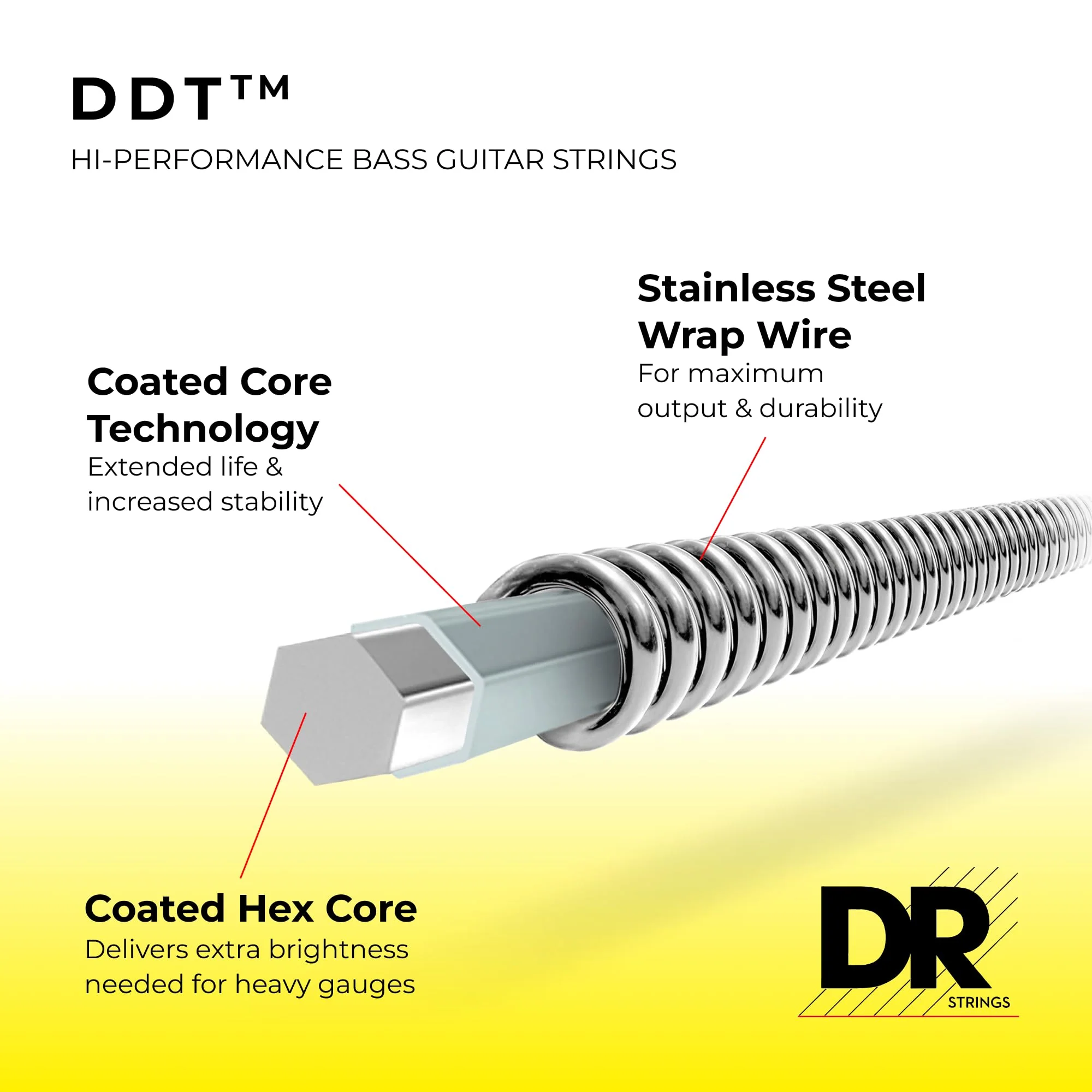 DR Strings DDT Bass Guitar Strings (DDT5-45) DDT™ Bass: 5-String Medium 45-125 - Image 2