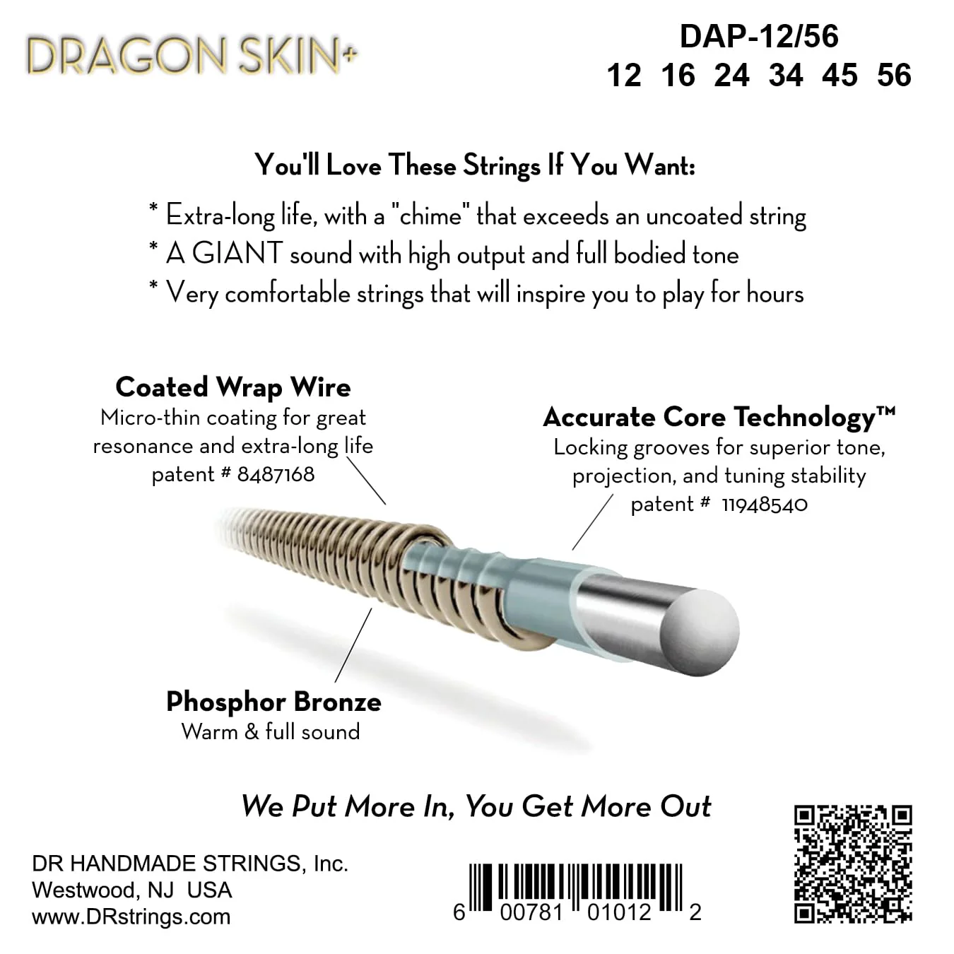 DR Strings - Dragon Skin+ - Acoustic Guitar Strings 6-String Set - Bluegrass 12-56 - Phosphor Bronze - Acoustic Guitar Accessories (DAP-12/56) DAP-12/56 Bluegrass 12-56 - Image 2