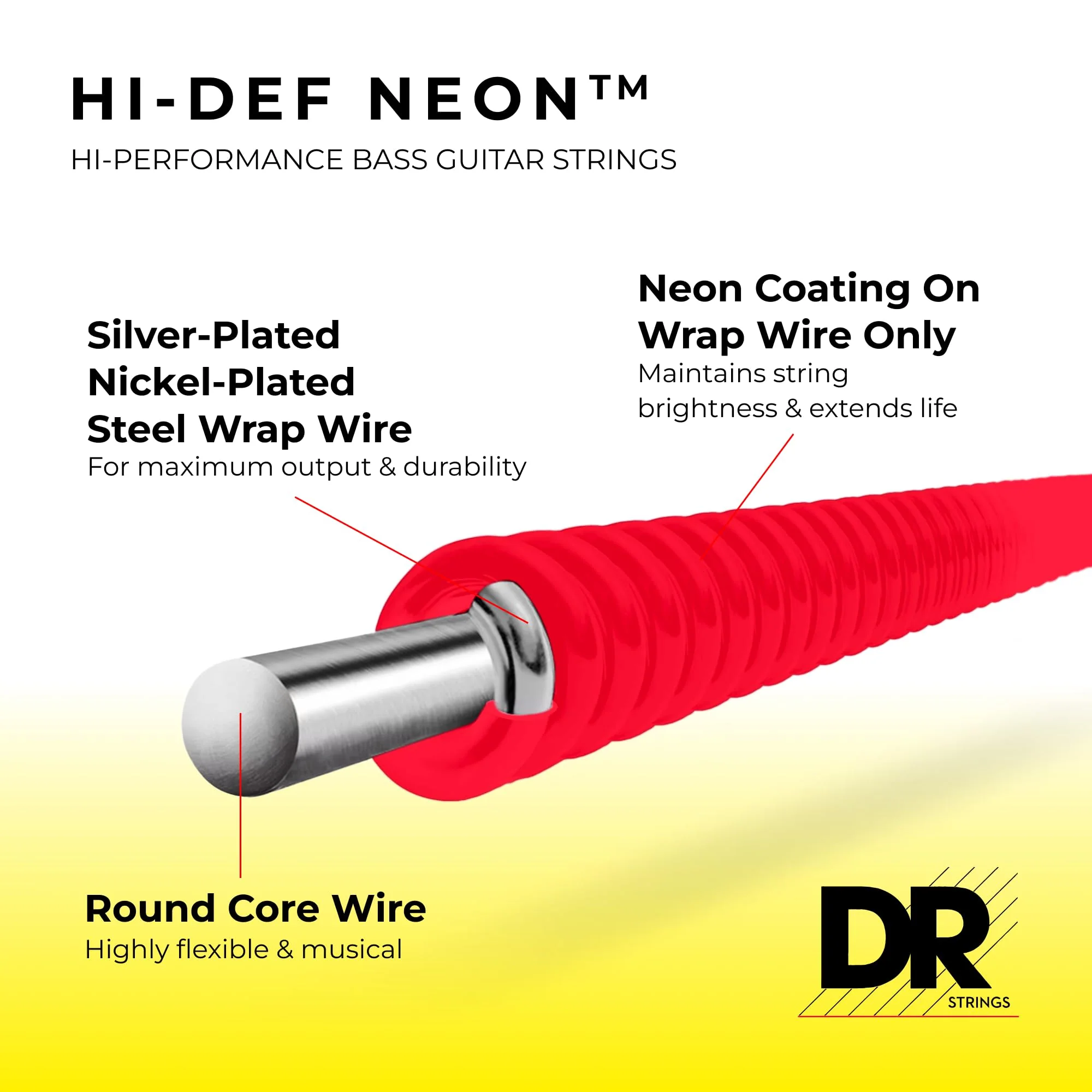 DR Strings HI-DEF NEON Bass Guitar Strings (NMCB-40) - Image 2
