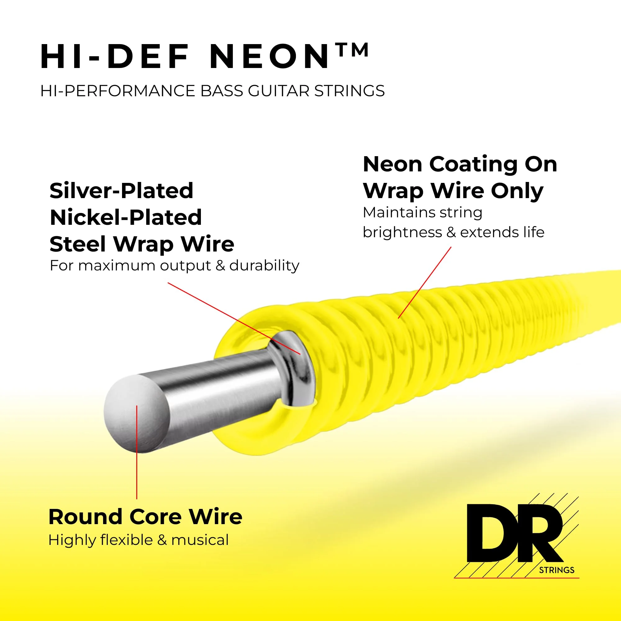 DR Strings HI-DEF NEON Bass Guitar Strings (NMCB-45) - Image 3