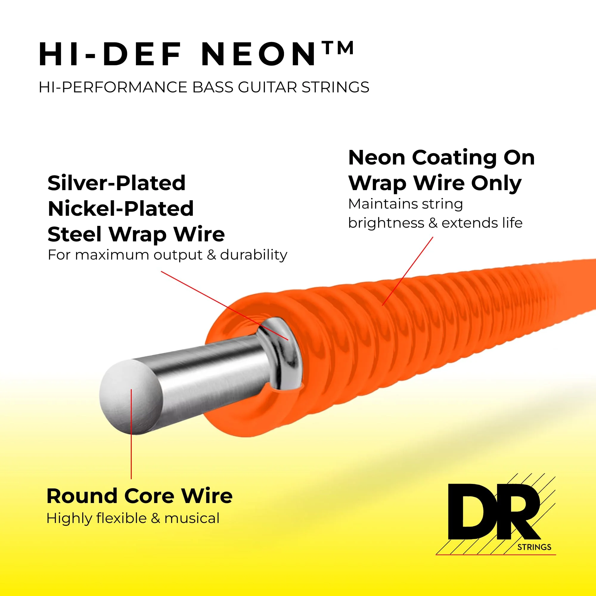 DR Strings HI-DEF NEON Bass Guitar Strings (NOB-45) - Image 2