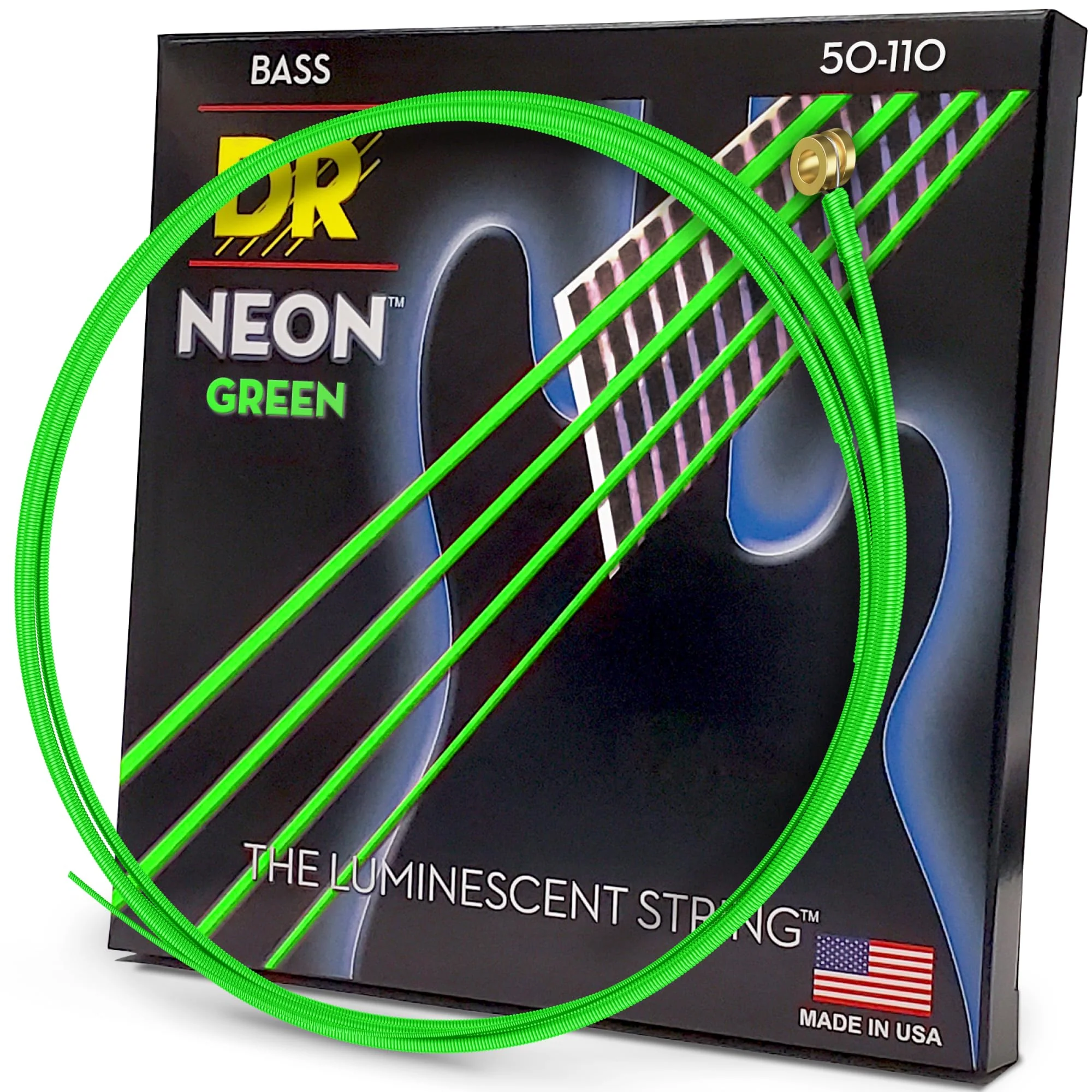 DR Strings Hi-Def NEON Green Coated 4-String Bass Strings Heavy (50-110)