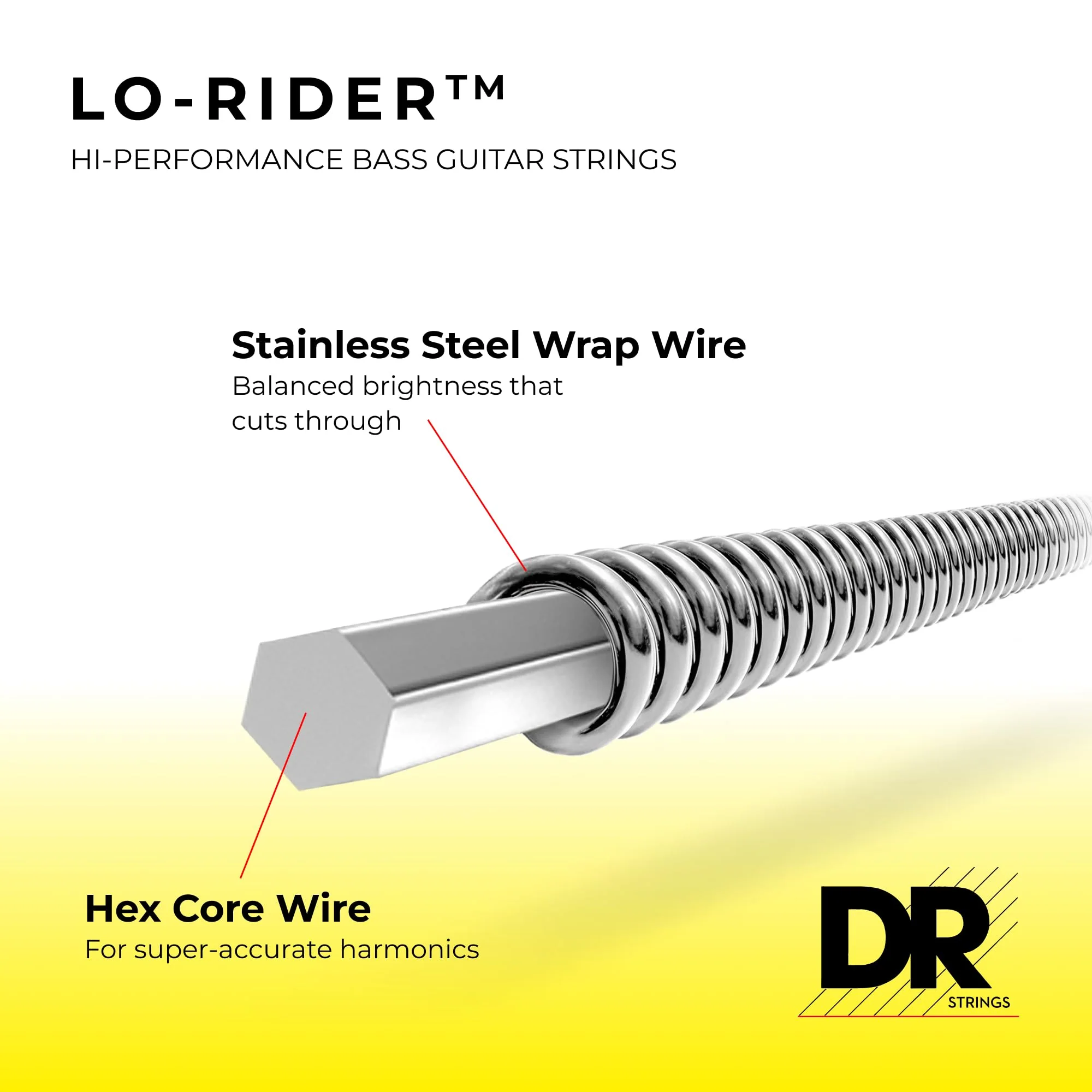 DR Strings Lo-Rider - Stainless Steel Hex Core 5 String Bass 45-130 - Image 2