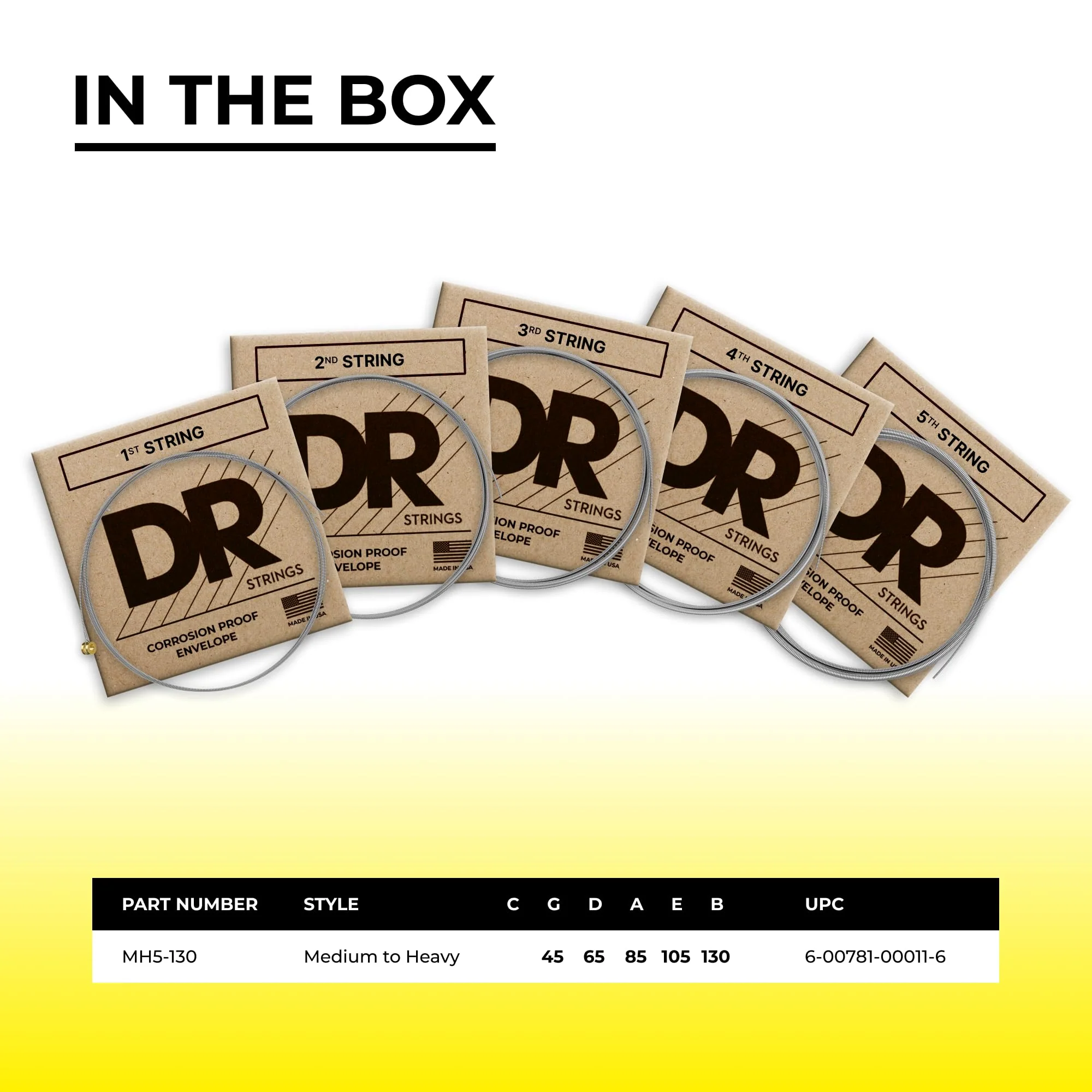 DR Strings Lo-Rider - Stainless Steel Hex Core 5 String Bass 45-130 - Image 4