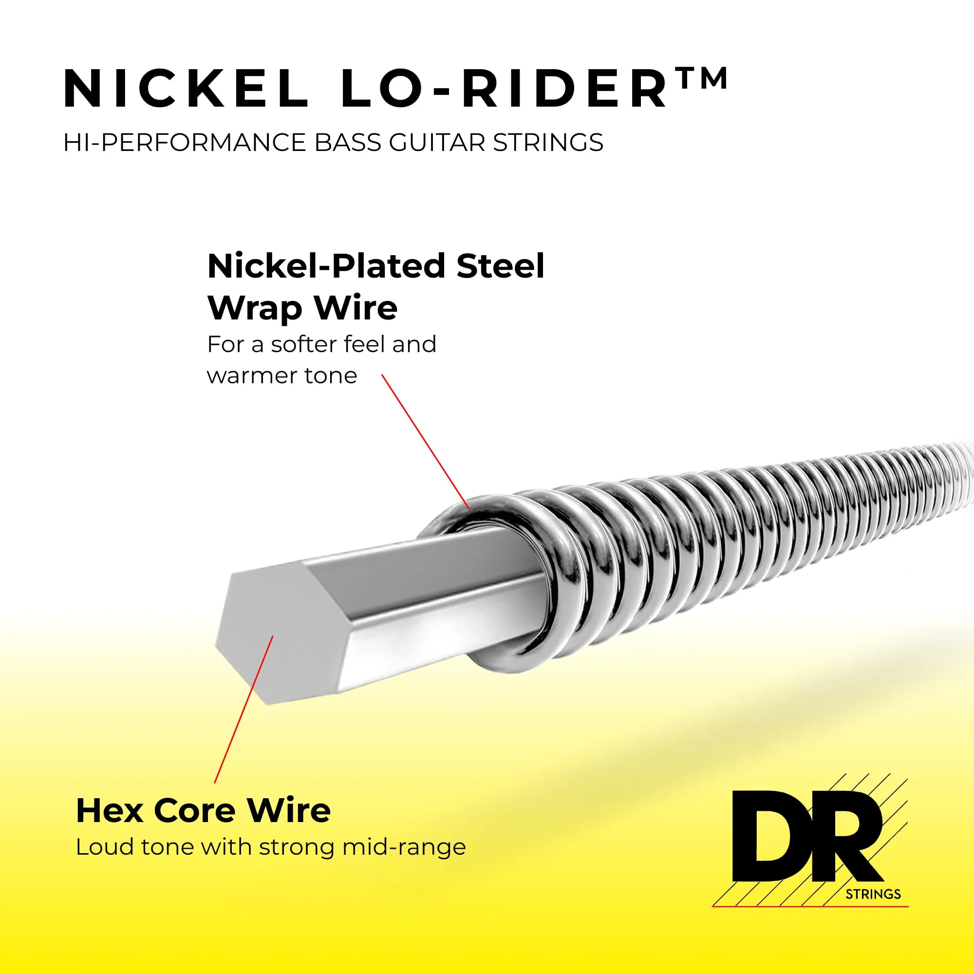 DR Strings Nickel Lo-Rider - Nickel Plated Hex Core Bass 40-100 (NLH-40) NICKEL LO-RIDER™: Light 40-100 - Image 2