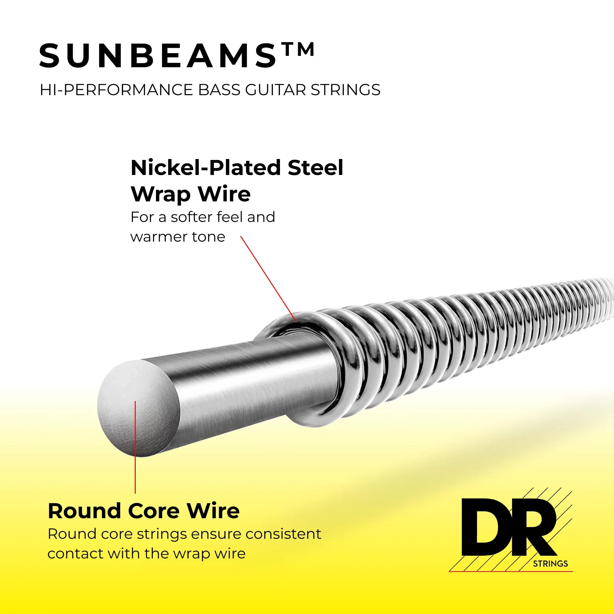 DR Strings Sunbeam - Nickel Plated Round Core Bass 40-100 (NLR-40) Single SUNBEAM™: Light 40-100 - Image 3