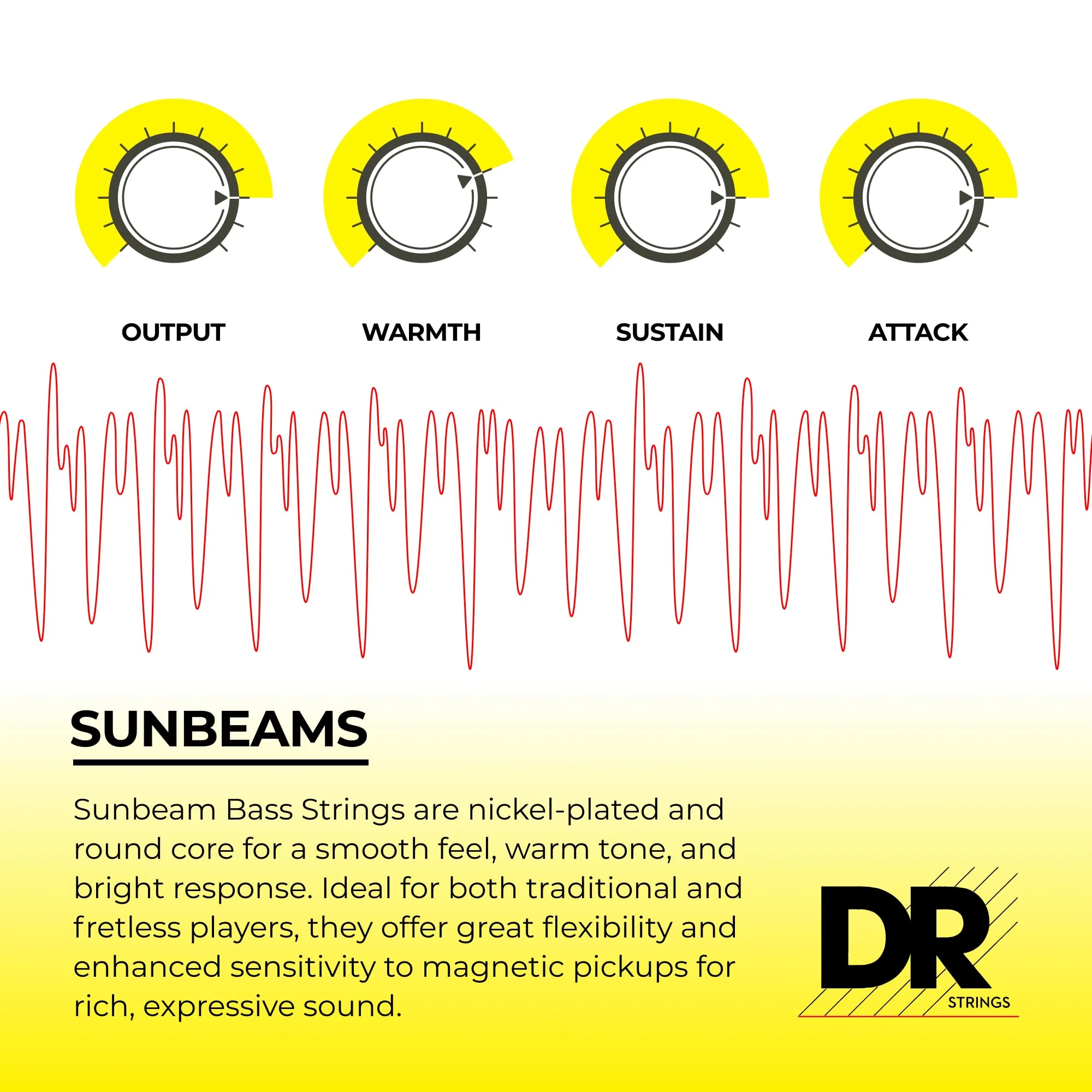 DR Strings Sunbeam - Nickel Plated Round Core Bass 40-100 (NLR-40) Single SUNBEAM™: Light 40-100 - Image 4