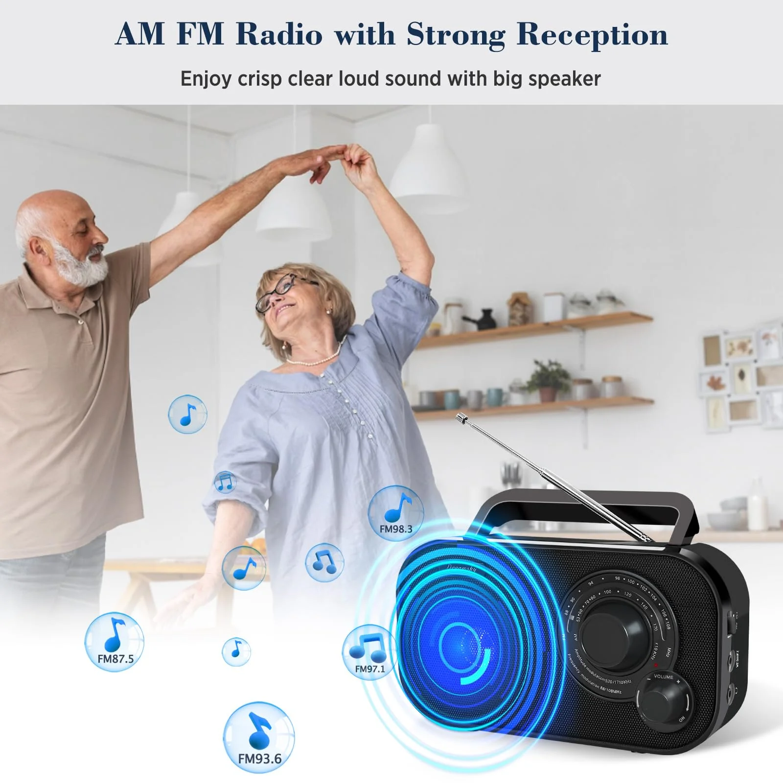 DreamSky AM FM Portable Radio Plug in Wall or Battery Operated for Home & Outdoor, Strong Reception, Large Dial Easy to Use, Transistor Antenna, Headphone Jack, Small Gifts for Seniors Elderly Black - Image 2