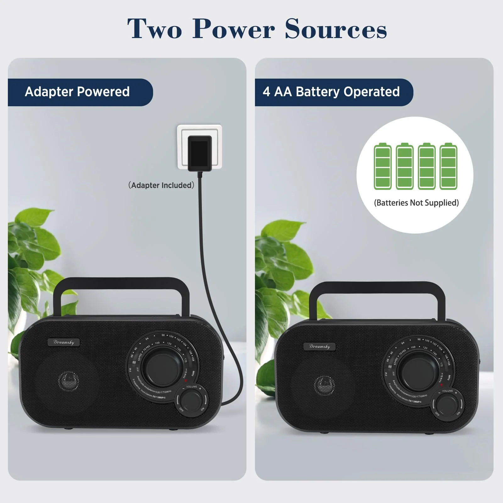 DreamSky AM FM Portable Radio Plug in Wall or Battery Operated for Home & Outdoor, Strong Reception, Large Dial Easy to Use, Transistor Antenna, Headphone Jack, Small Gifts for Seniors Elderly Black - Image 4