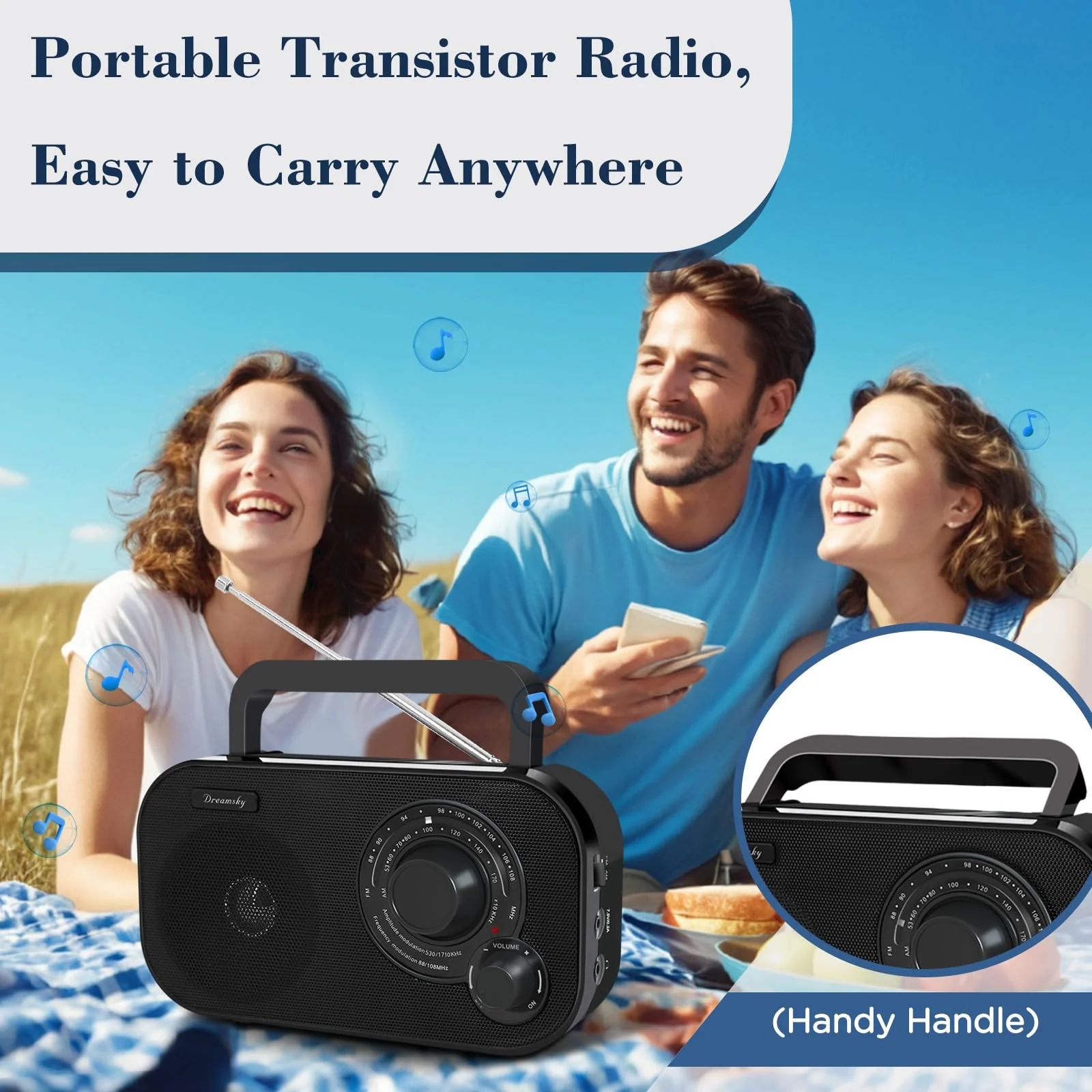 DreamSky AM FM Portable Radio Plug in Wall or Battery Operated for Home & Outdoor, Strong Reception, Large Dial Easy to Use, Transistor Antenna, Headphone Jack, Small Gifts for Seniors Elderly Black - Image 5