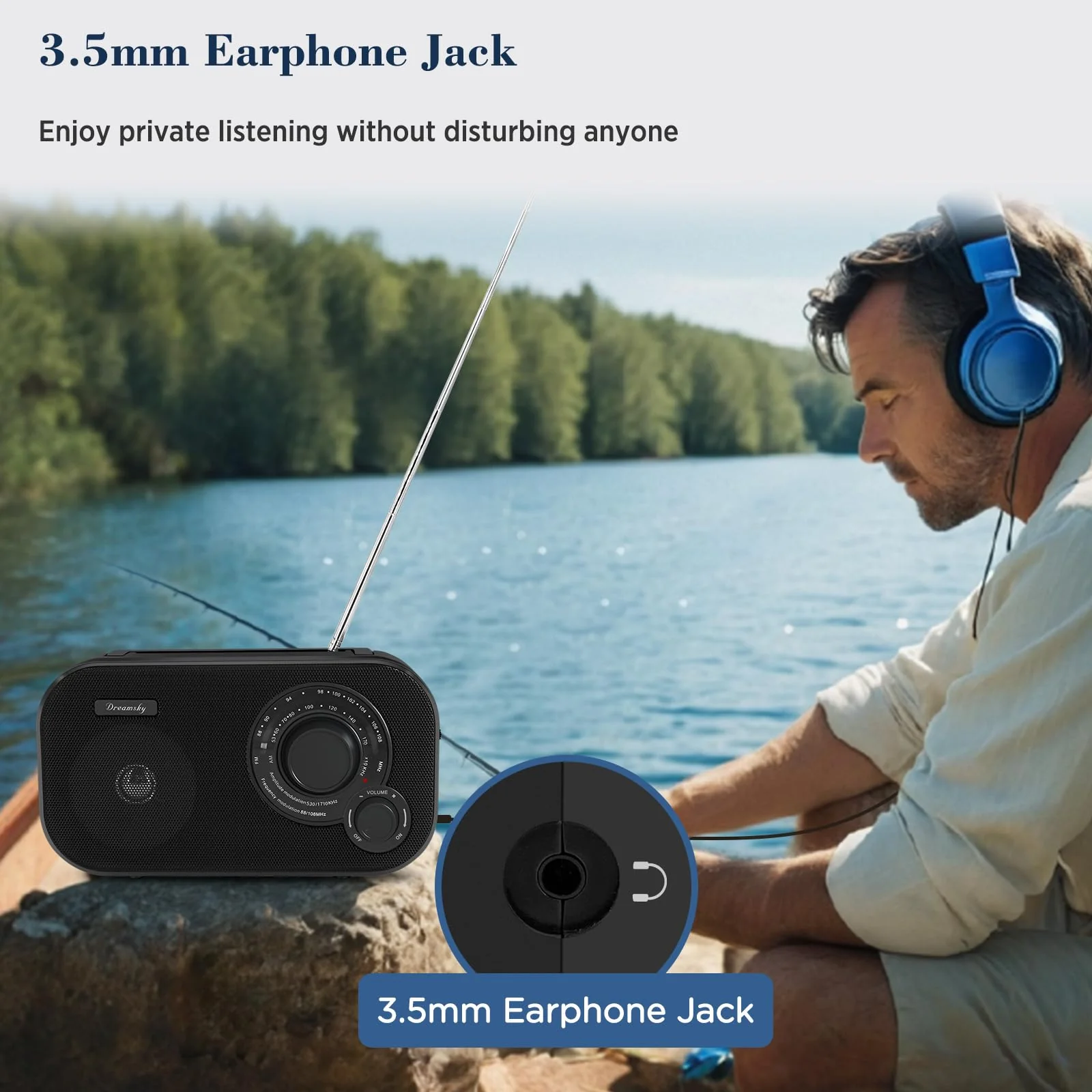 DreamSky AM FM Portable Radio Plug in Wall or Battery Operated for Home & Outdoor, Strong Reception, Large Dial Easy to Use, Transistor Antenna, Headphone Jack, Small Gifts for Seniors Elderly Black - Image 6