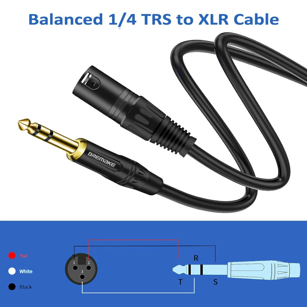 DREMAKE 50 FT 6.35 mm 1/4 Inch TRS Male to XLR Male Audio Stereo Mic Cable Gold Plated 1/4 Inch Male to XLR Male Balanced Cable for Microphones, Speakers, Stage, DJ and More - Black 50FT/15M - Image 2