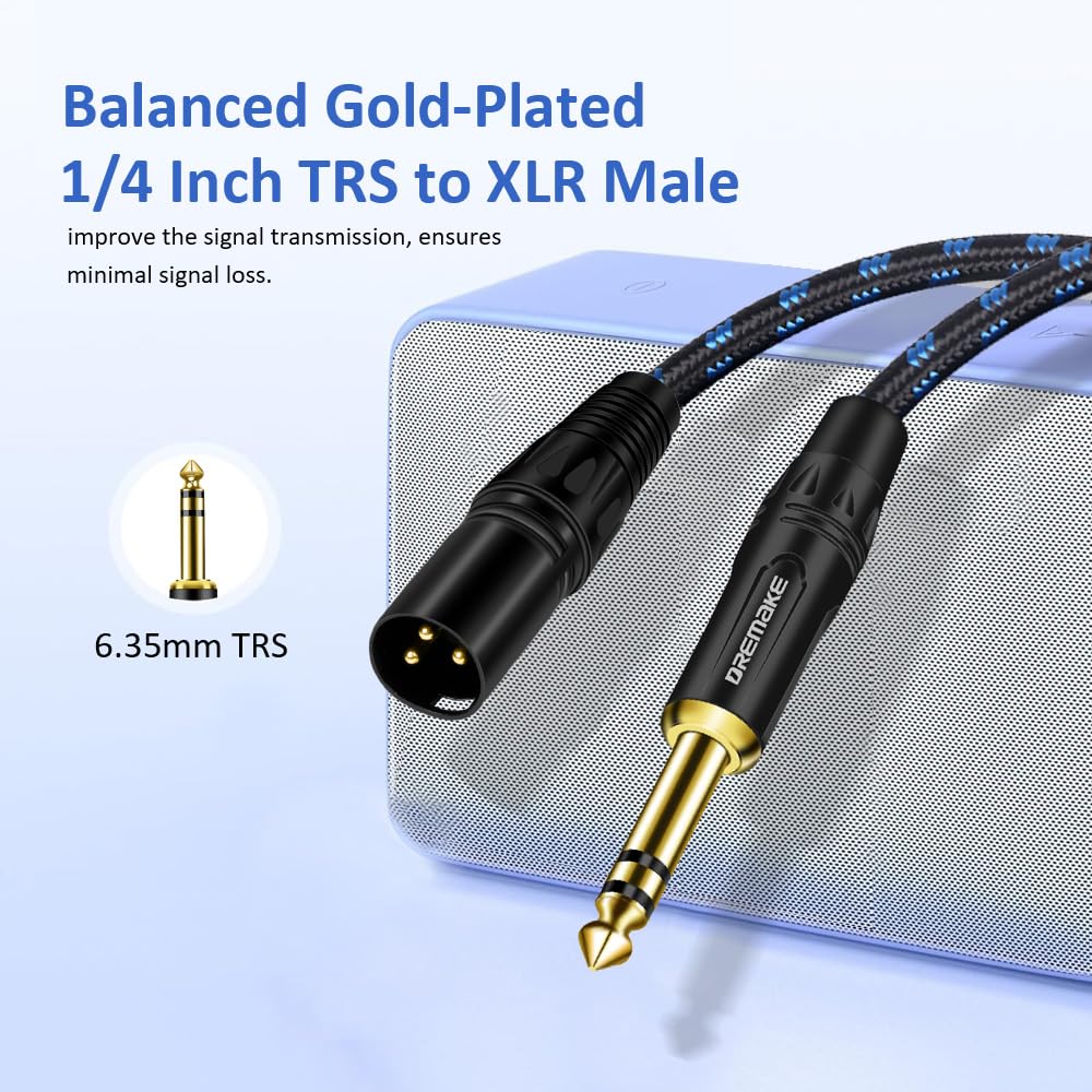 DREMAKE 50FT XLR to 1/4 Inch TRS Mic Audio Cable, XLR 3 Pin Male to Quarter Inch 6.35mm/6.5mm TRS Male Balanced Interconnect Patch Cord for Electric Drum, Saxophone, Effect Pedal, AMP, Power Amplifier - Image 2