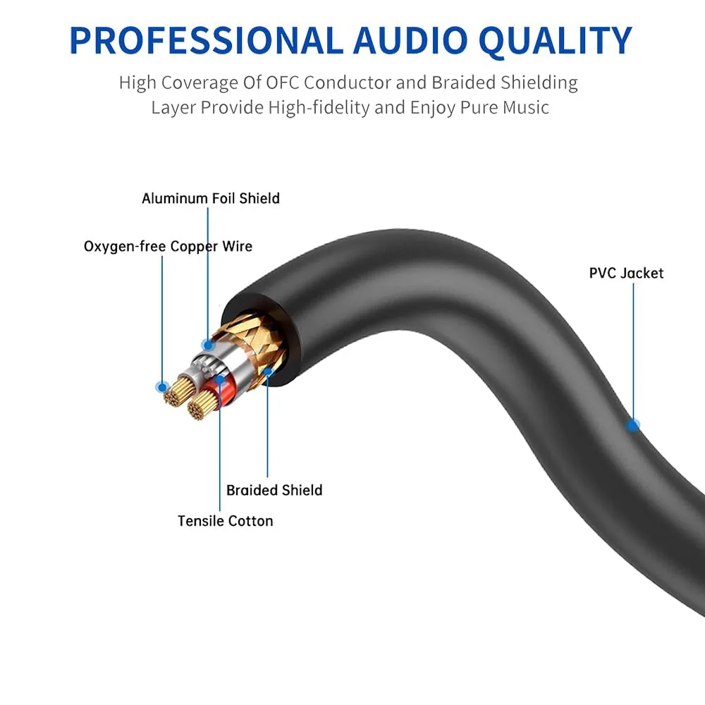 DREMAKE Mono 6.35mm to XLR 3-Pin Audio Cable, 33FT Quarter Inch to XLR Unbalanced Mic Cable for Speakers, Stage, DJ, AMP, Studio Audio Console 33FT/10M - Image 4