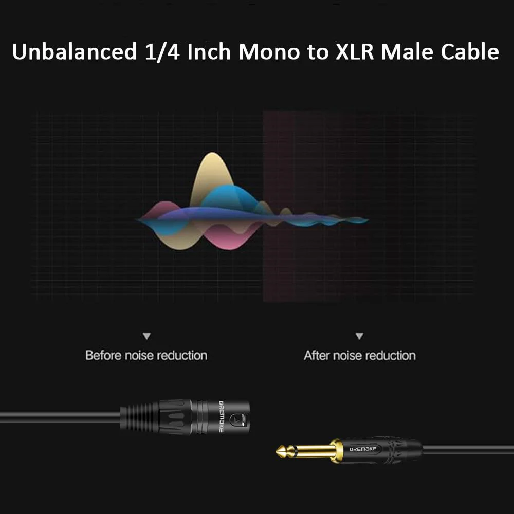 DREMAKE Mono 6.35mm to XLR 3-Pin Audio Cable, 33FT Quarter Inch to XLR Unbalanced Mic Cable for Speakers, Stage, DJ, AMP, Studio Audio Console 33FT/10M - Image 5
