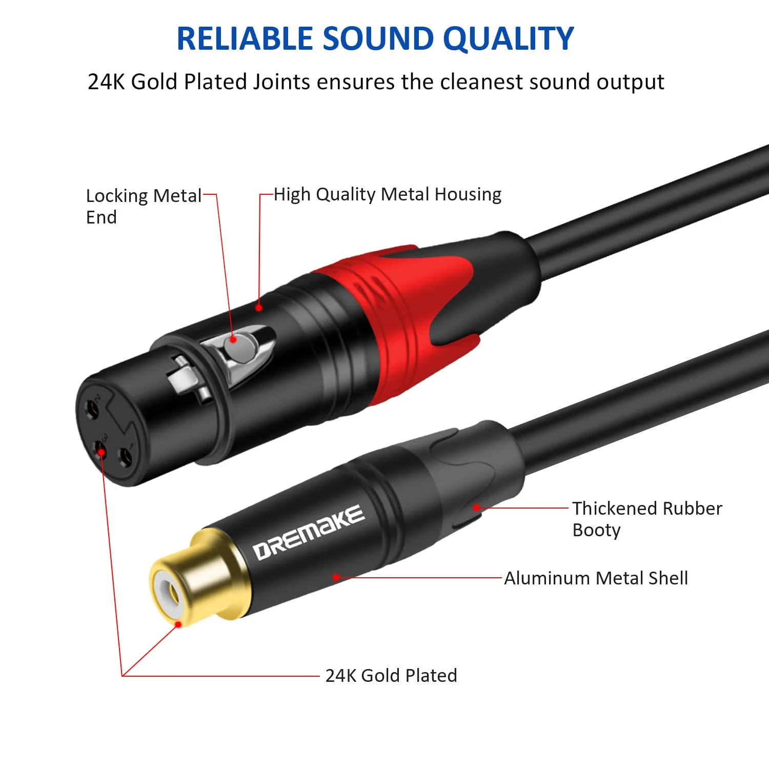 DREMAKE RCA to XLR Cable 10FT, 2RCA Female to 2XLR Female Audio Extension Cord, Unbalanced Female XLR to Female RCA Extender Speaker Cable for Amplifier, Mixing Board, Subwoofer, DJ Controller - 3M 10FT/3.0M - Image 2