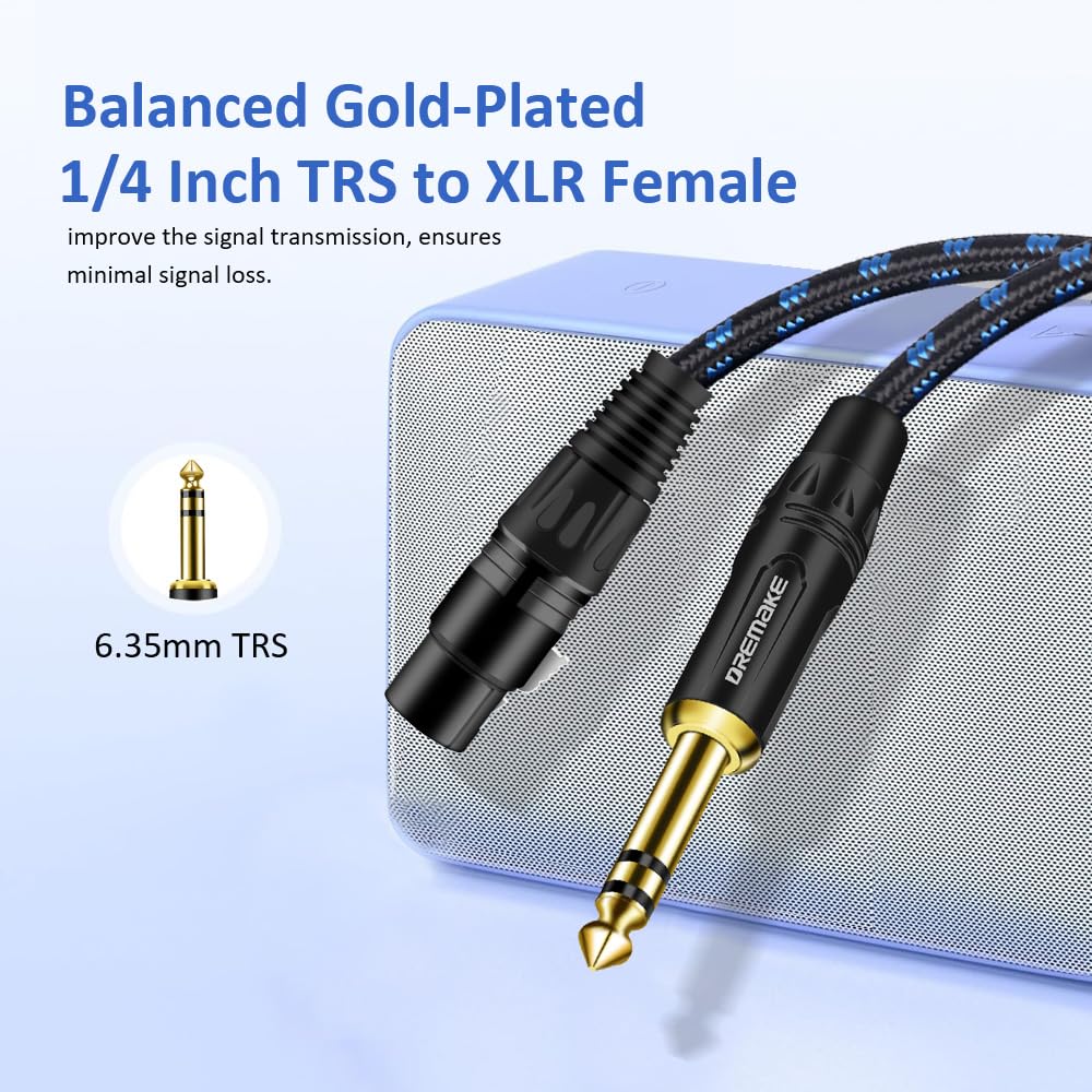DREMAKE TRS 1/4 Inch to XLR Cable, XLR 3-Pin Female to Quarter Inch Male Patch Balanced Cord, 40FT XLR to Jack 6.35mm TRS Signal Interconnect Cable for Power Amplifier, Speaker System, Audio Console - Image 2