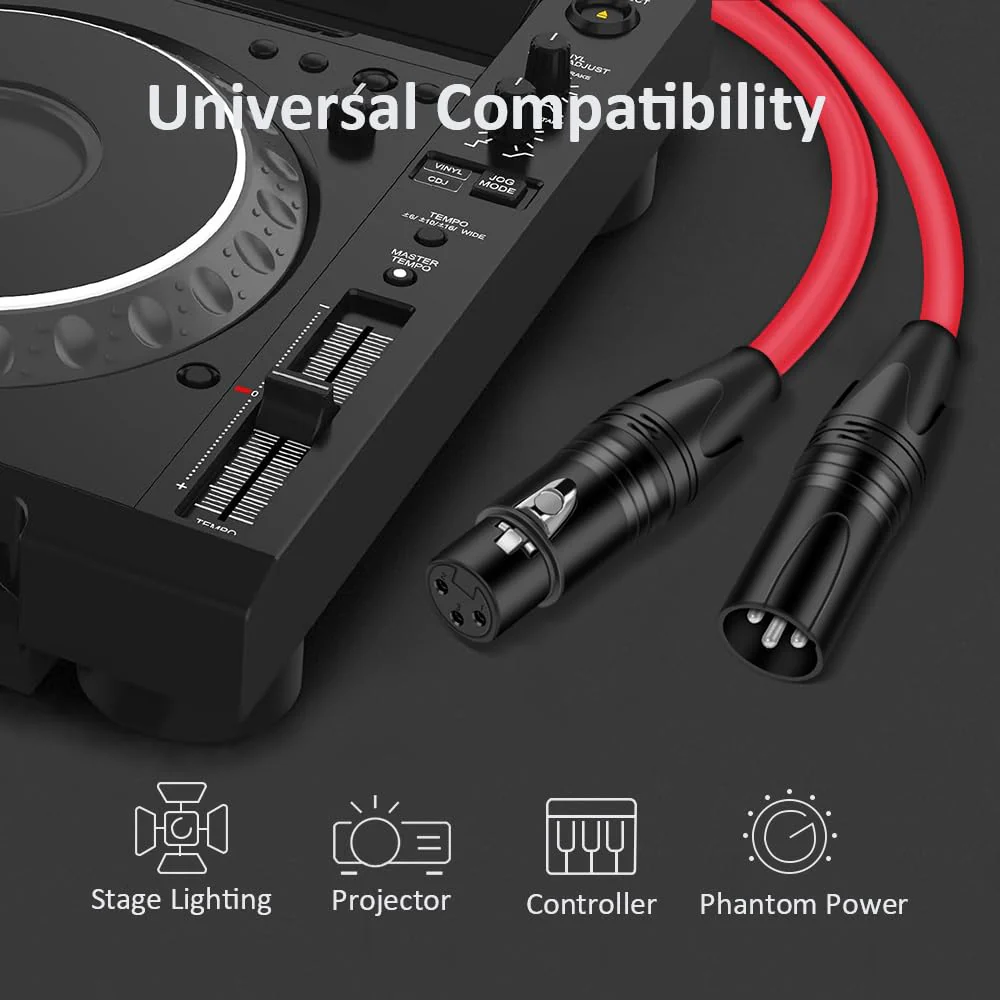 DREMAKE XLR Instrument Microphone Audio Extension Cord 33FT Balanced 3 Pin Male to Female Mic Cable - Red 33FT/10M - Image 2