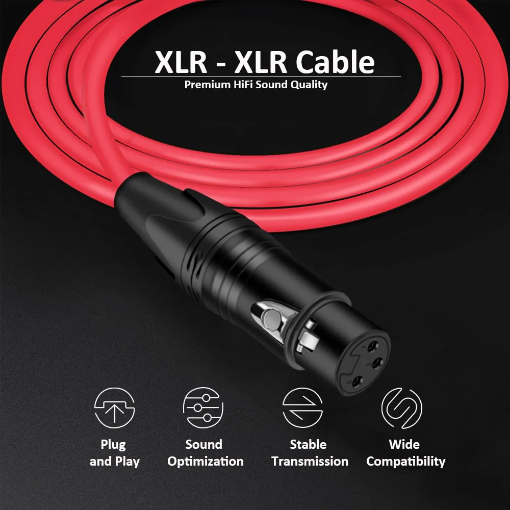 DREMAKE XLR Instrument Microphone Audio Extension Cord 33FT Balanced 3 Pin Male to Female Mic Cable - Red 33FT/10M - Image 3