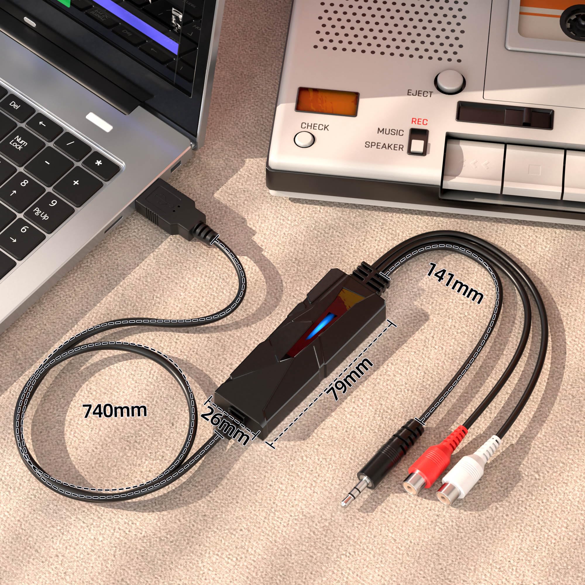 DriverGenius AudioXfer Series | USB Audio Capture Card Device | Convert Analog Cassette Audio to Digital MP3 with 3.5mm/RCA Inputs | Compatible with PC, Mac & Linux (AV202-B, 1-Pack) USB-A - Image 3