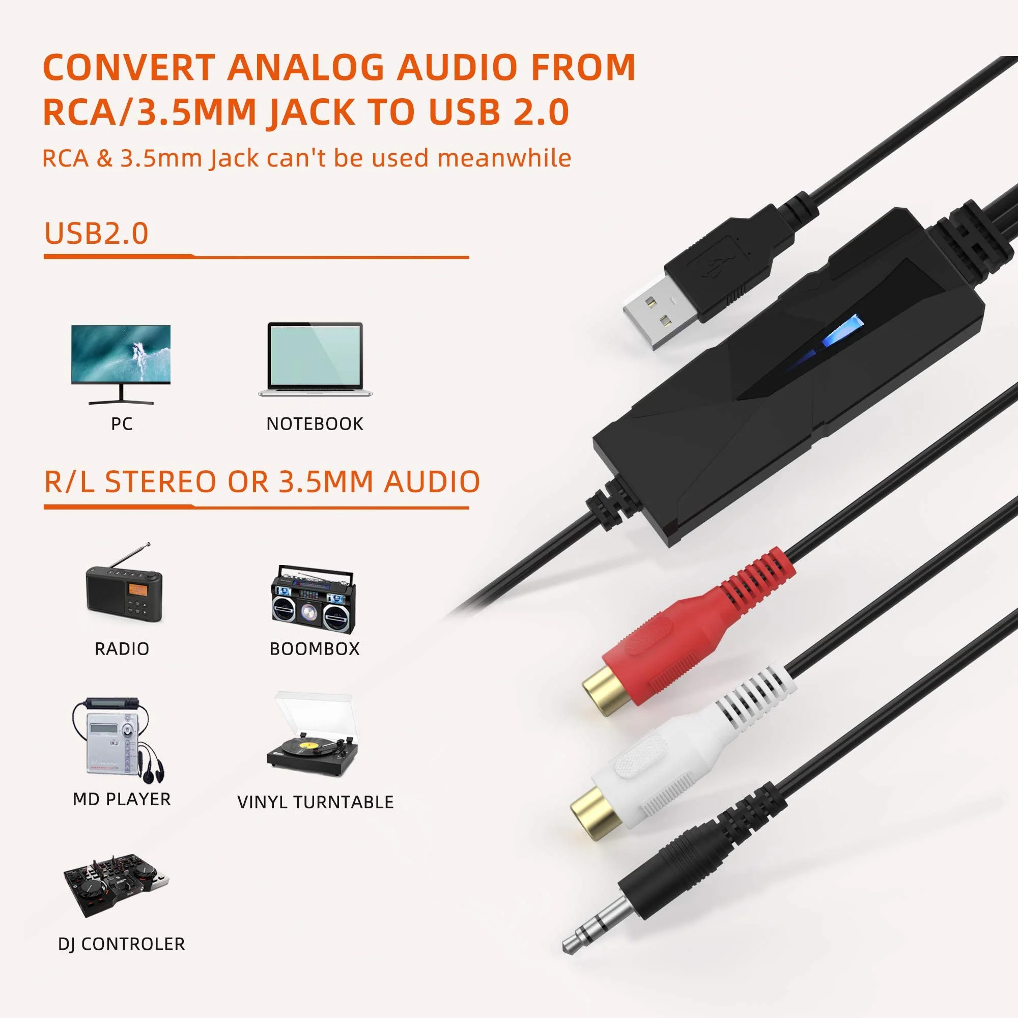 DriverGenius AV202-B USB-C Audio Capture Grabber Card Device, with LED Indicator, Analog Cassette to Digital MP3 Converter, Compatible for Windows 11 and macOS - Image 2