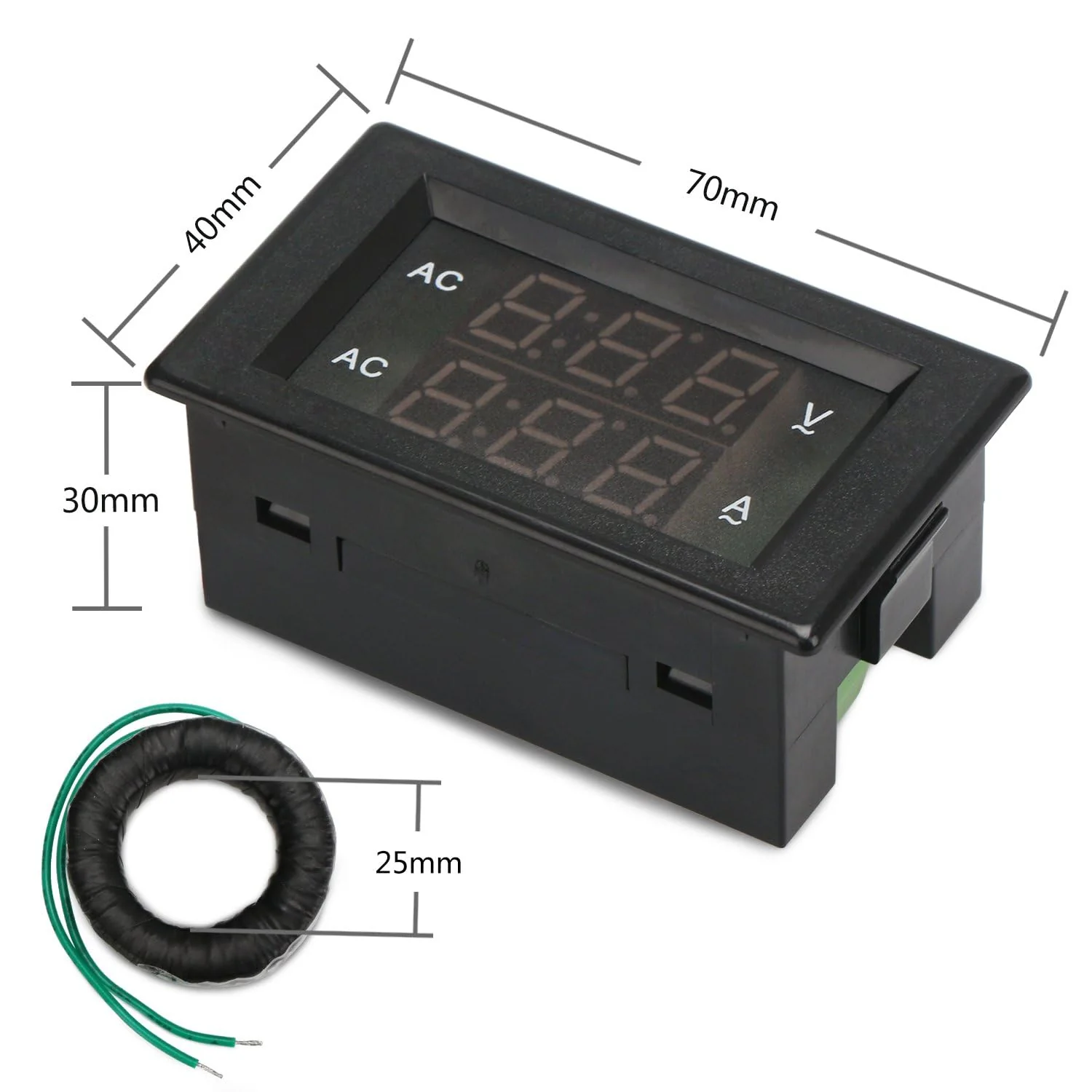 DROK Volt Amp Meter 2pcs, AC 500V 200A Digital Voltmeter Ammeter Panel, 0.39 Inches LED 2in1 Multimeter, 2-Wire Voltage Amperage Tester Gauge with Current Transformer AC 500V 200A (2-Pack) - Image 5