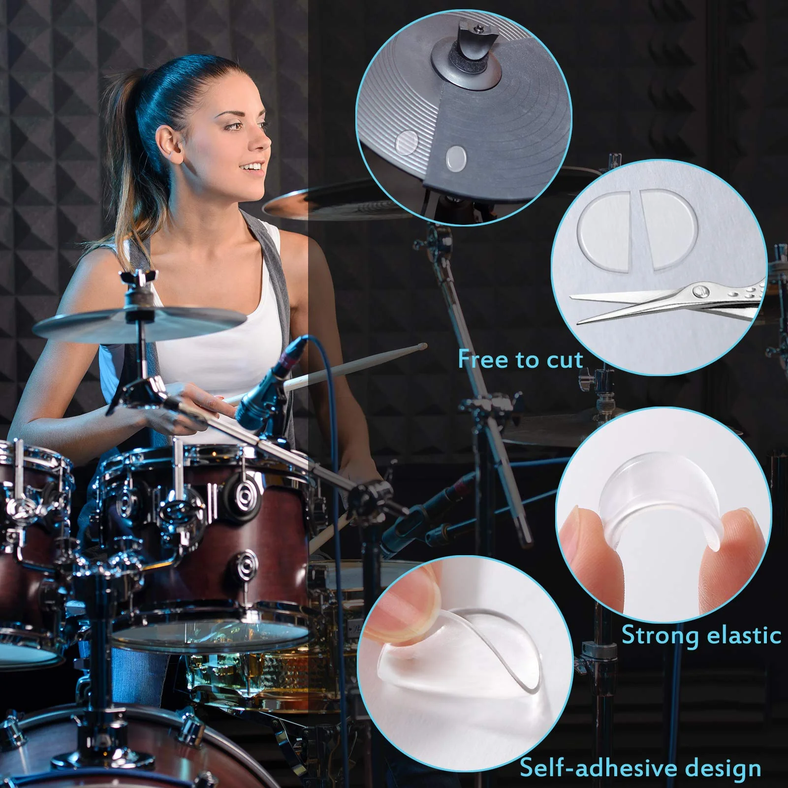 Drum Dampeners Gel Pads, 12 Pcs Round Silicone Drum Silencers and 4 Pcs Long Clear Soft Drum Dampening Gel Pads Transparent Drum Mute Pads for Drums Tone Control - Image 3