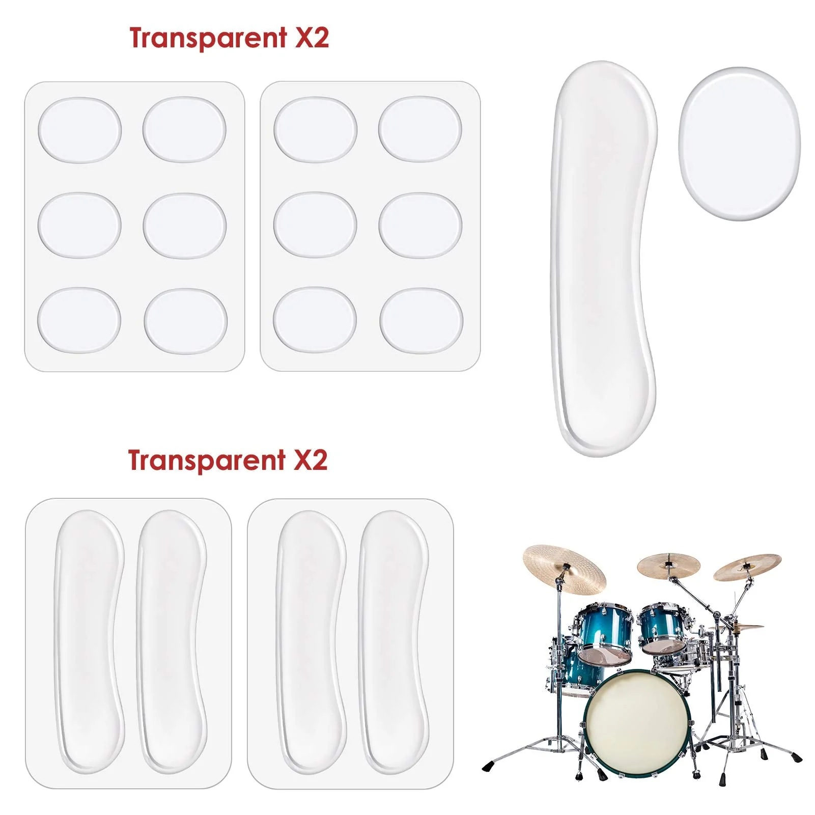 Drum Dampeners Gel Pads, 12 Pcs Round Silicone Drum Silencers and 4 Pcs Long Clear Soft Drum Dampening Gel Pads Transparent Drum Mute Pads for Drums Tone Control - Image 5
